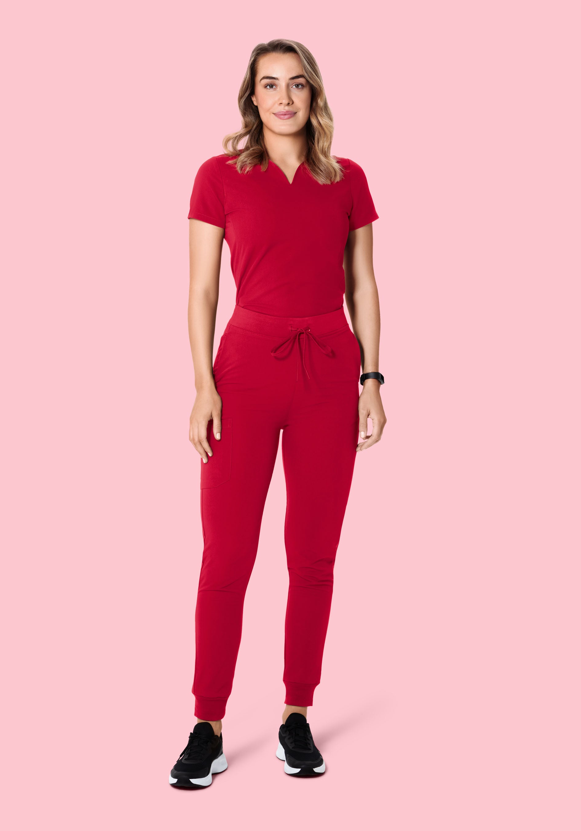 Curved V-Neck Top Crimson