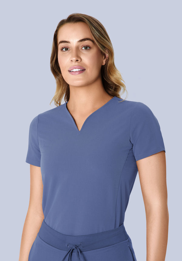 Curved V-Neck Top Deep Periwinkle