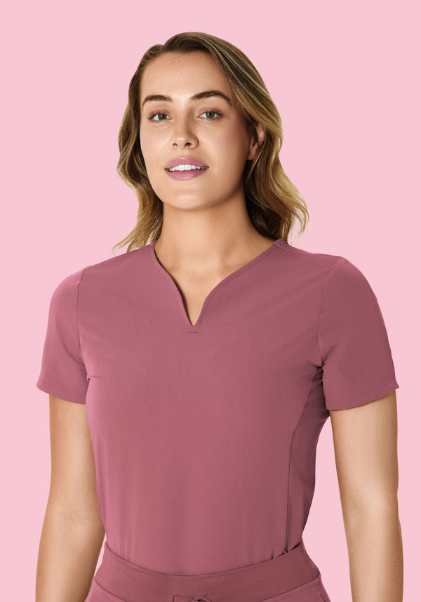 Curved V-Neck Top Mauve