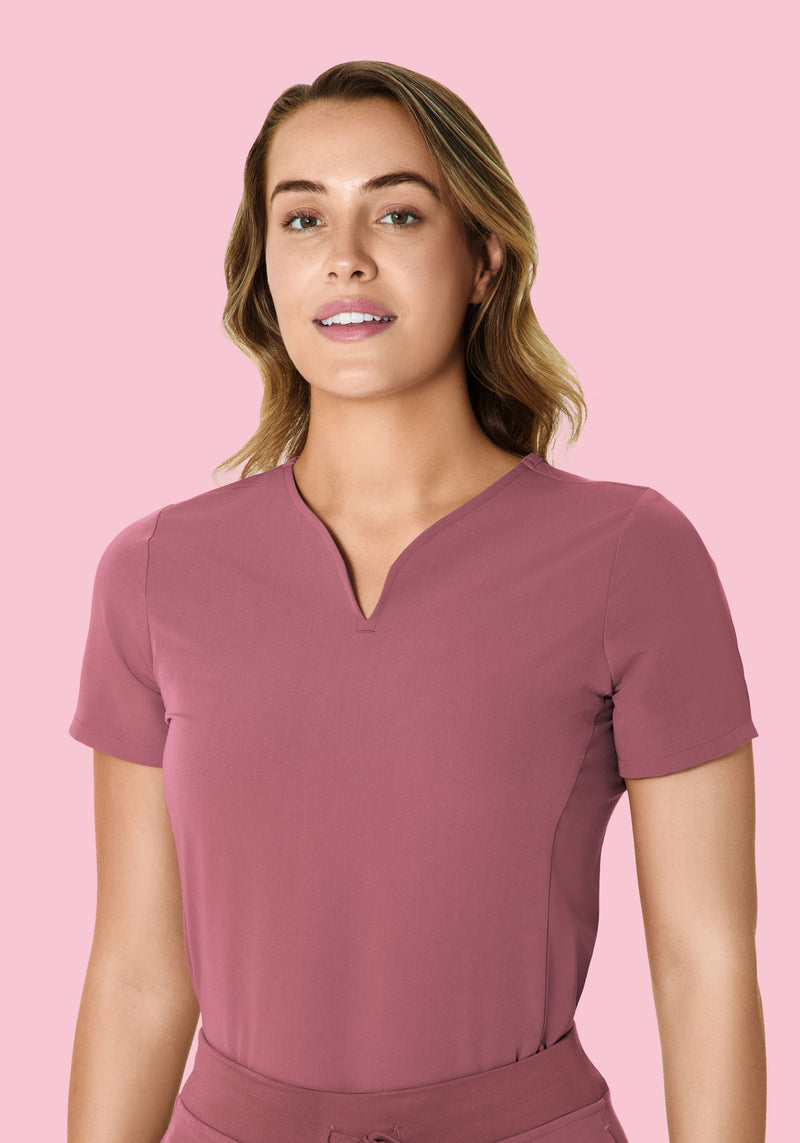 Curved V-Neck Top Mauve