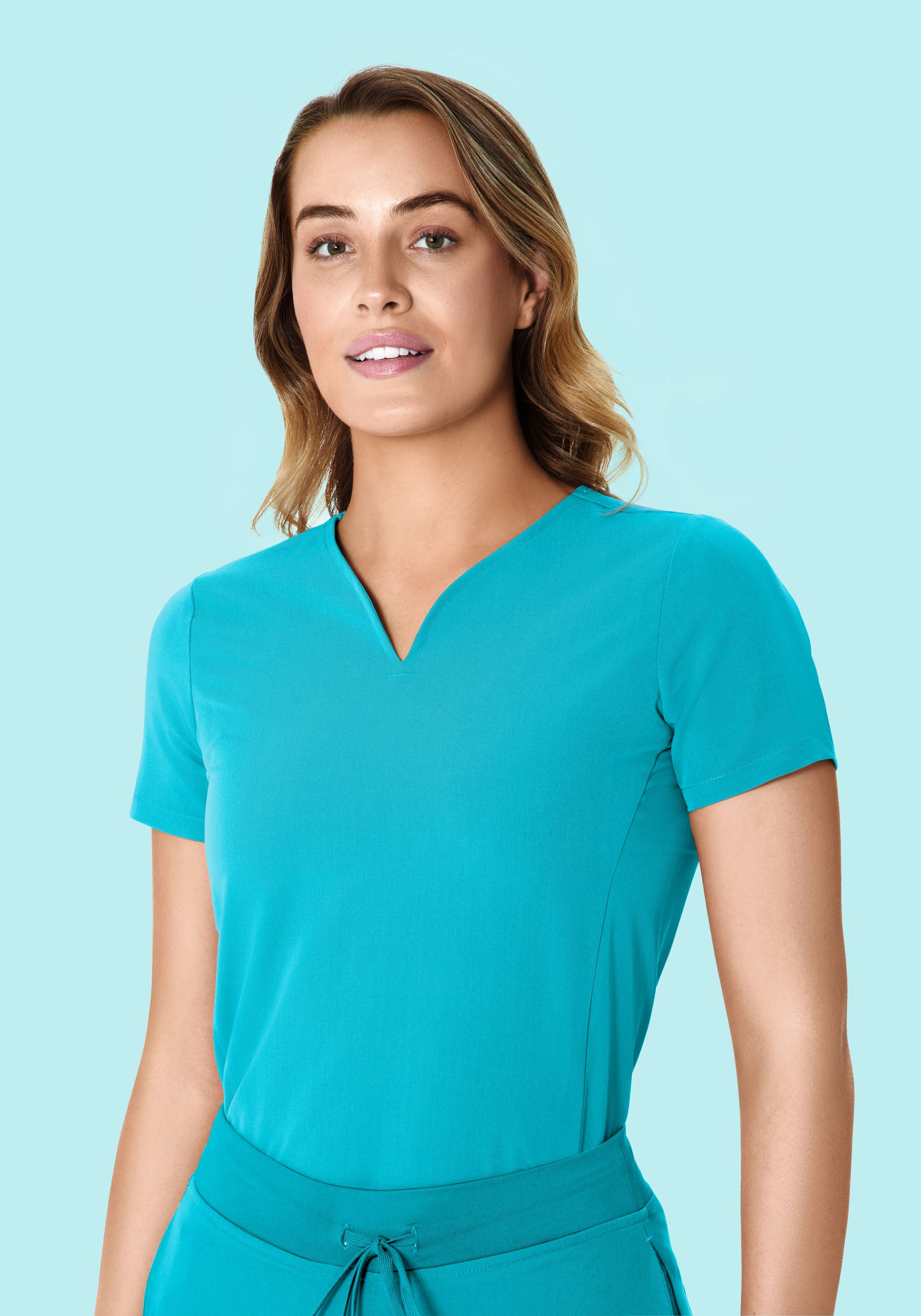 Curved V-Neck Top Teal