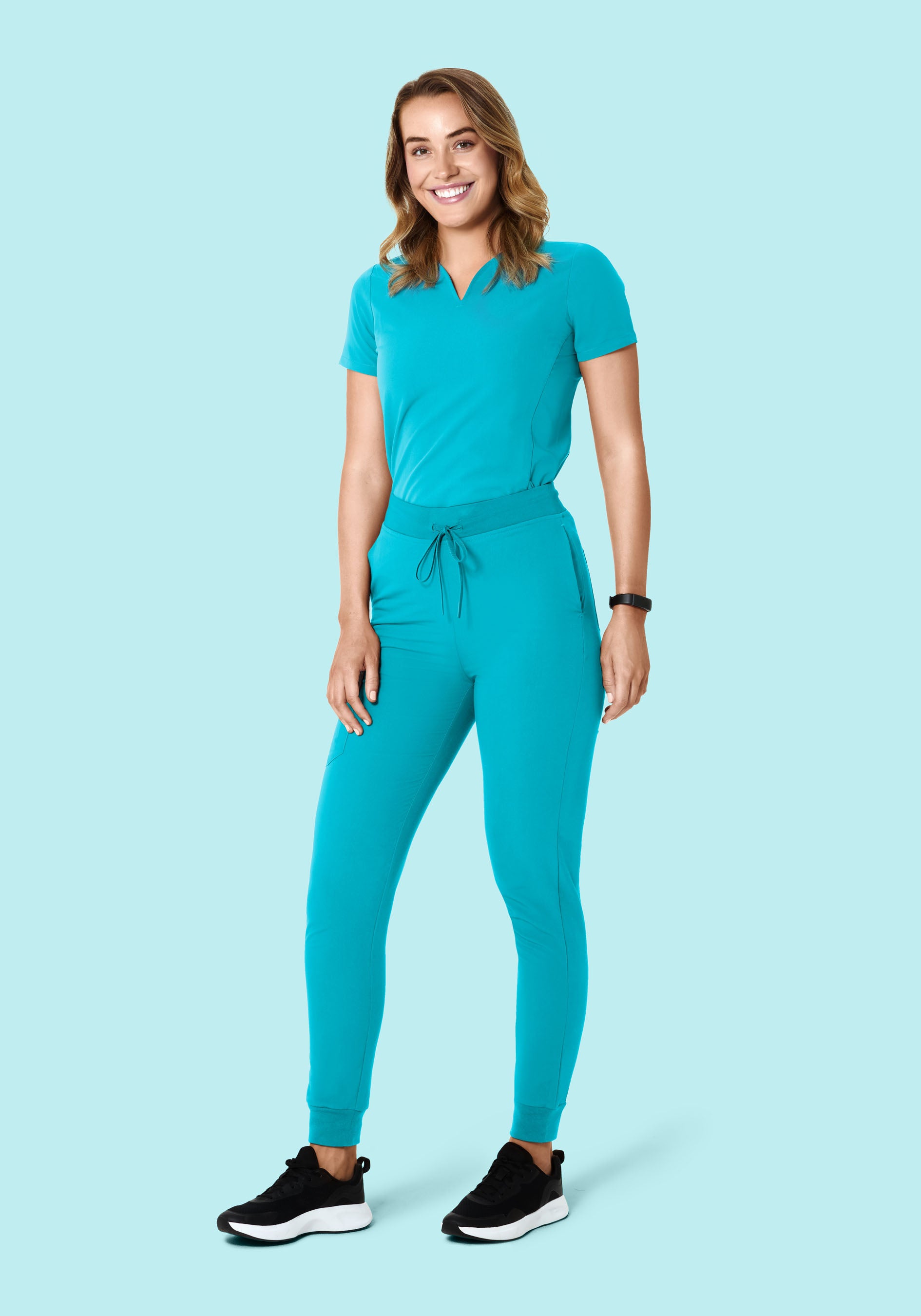 Curved V-Neck Top Teal