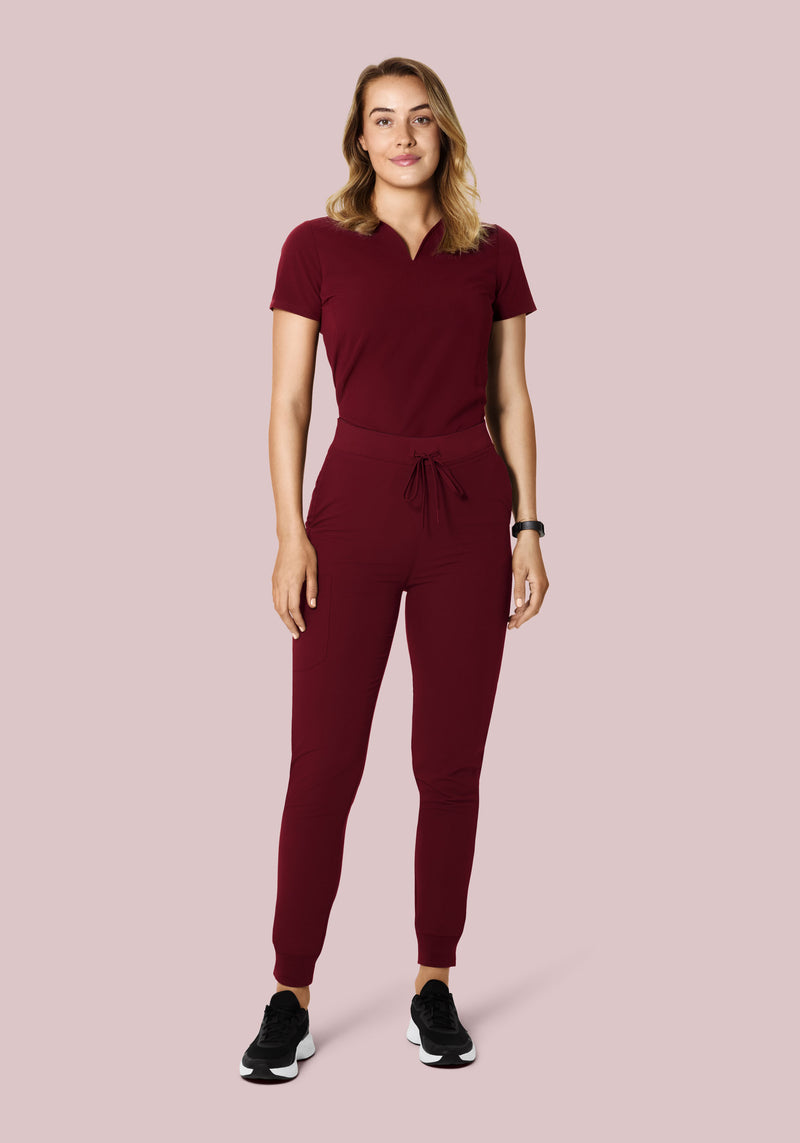 Curved V-Neck Top Wine