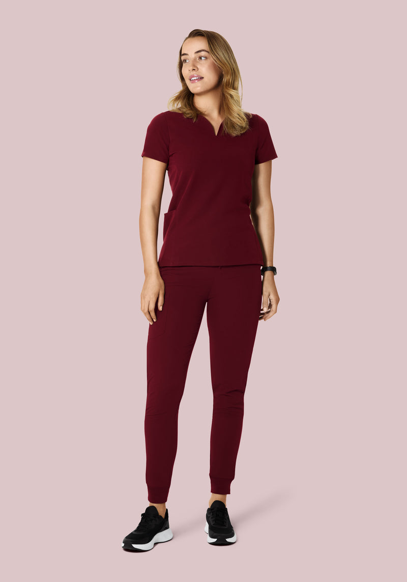 Curved V-Neck Top Wine