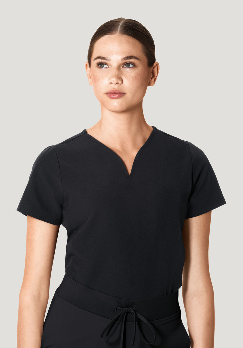 Curved V-Neck Top Black