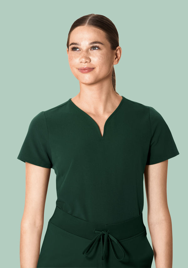 Curved V-Neck Top Midnight Green