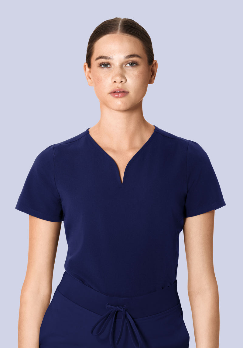 Curved V-Neck Top Navy