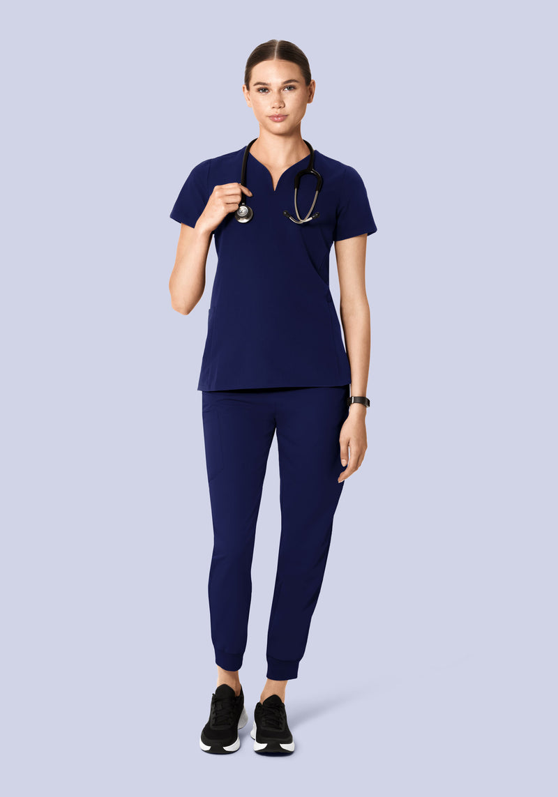 Curved V-Neck Top Navy