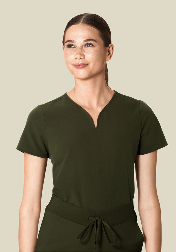 Curved V-Neck Top Olive