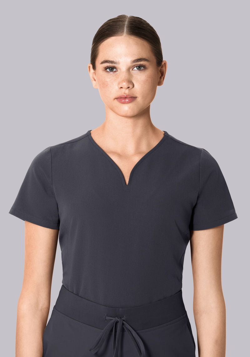 Curved V-Neck Top Pewter