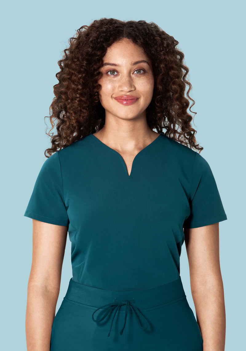 Curved V-Neck Top Caribbean Blue