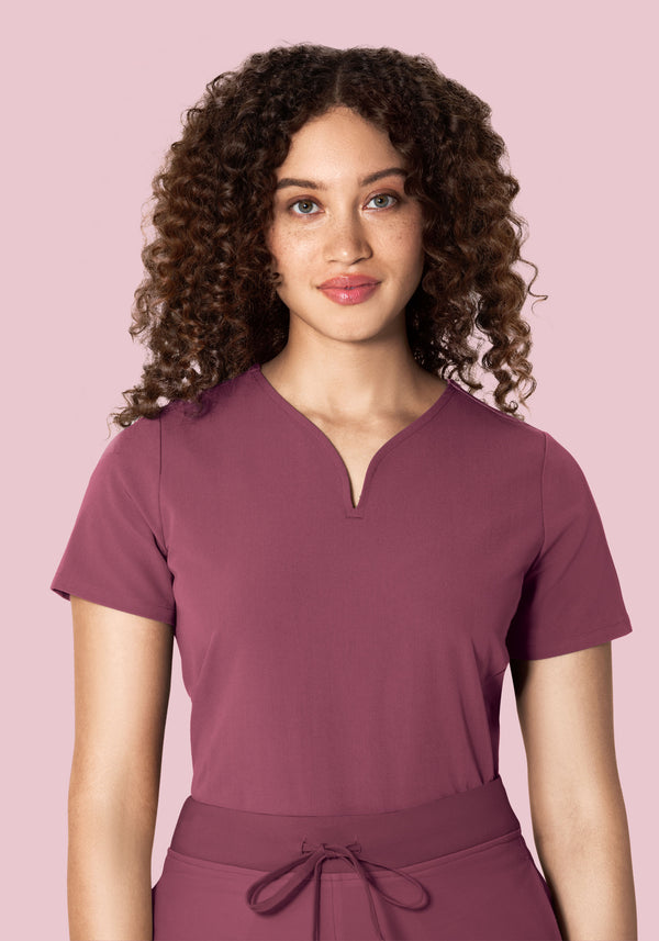 Curved V-Neck Top Deep Mauve