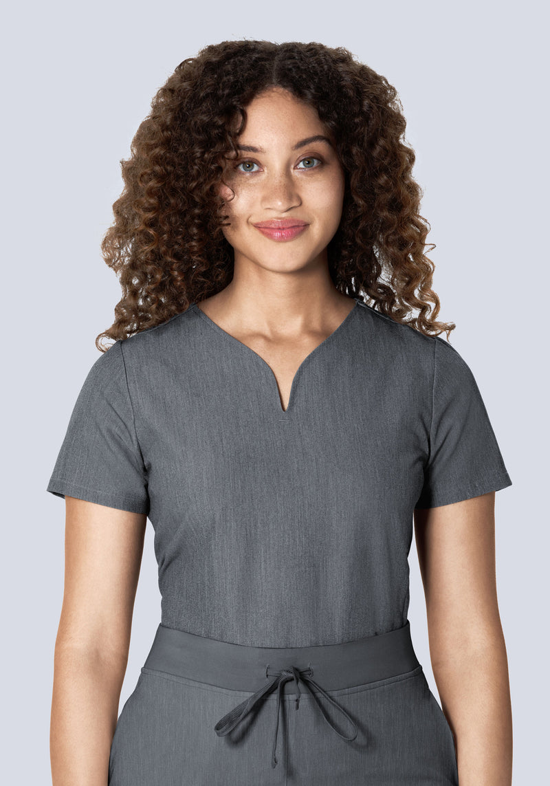 Curved V-Neck Top Gray