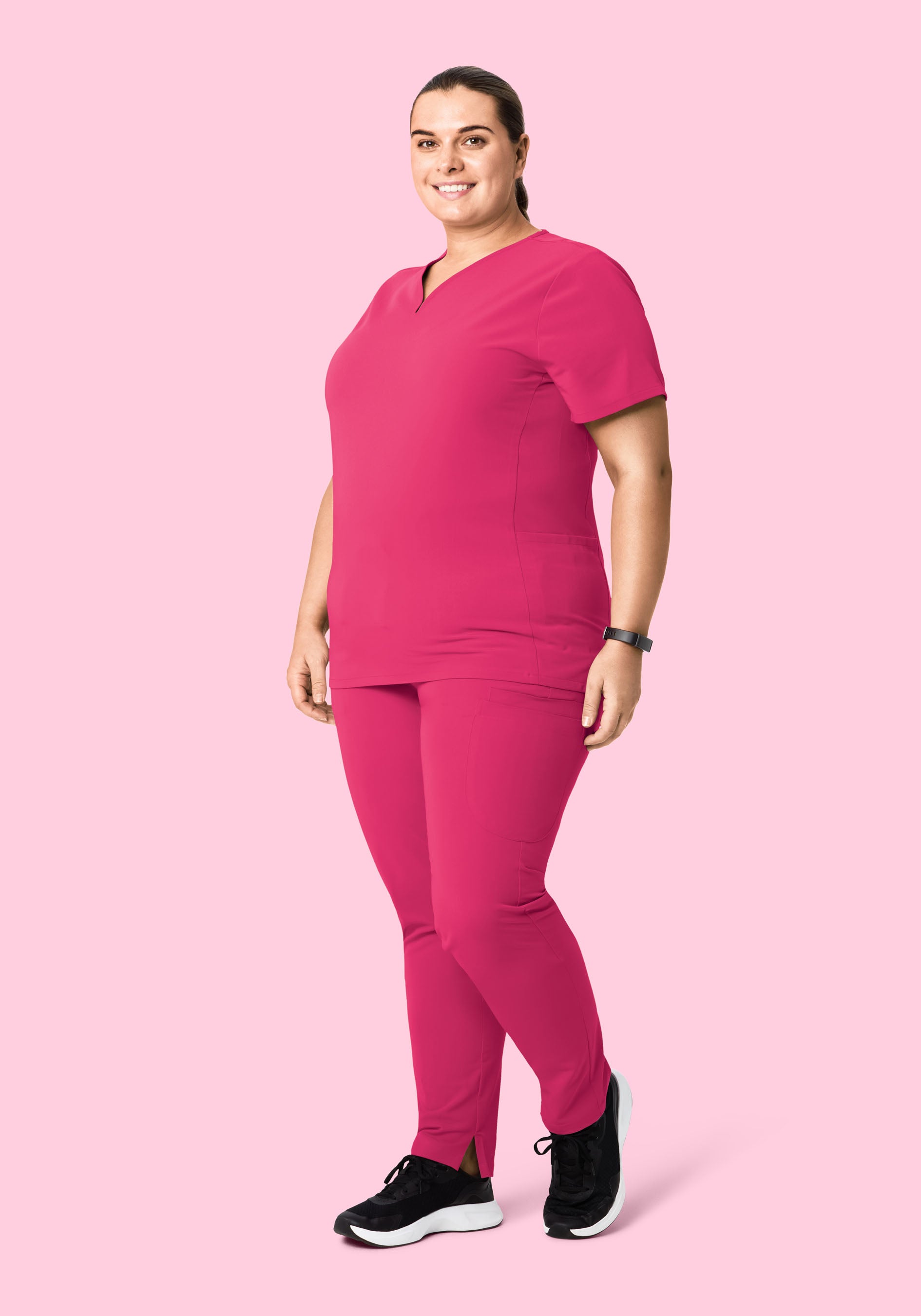 Curved V-Neck Top Hot Pink