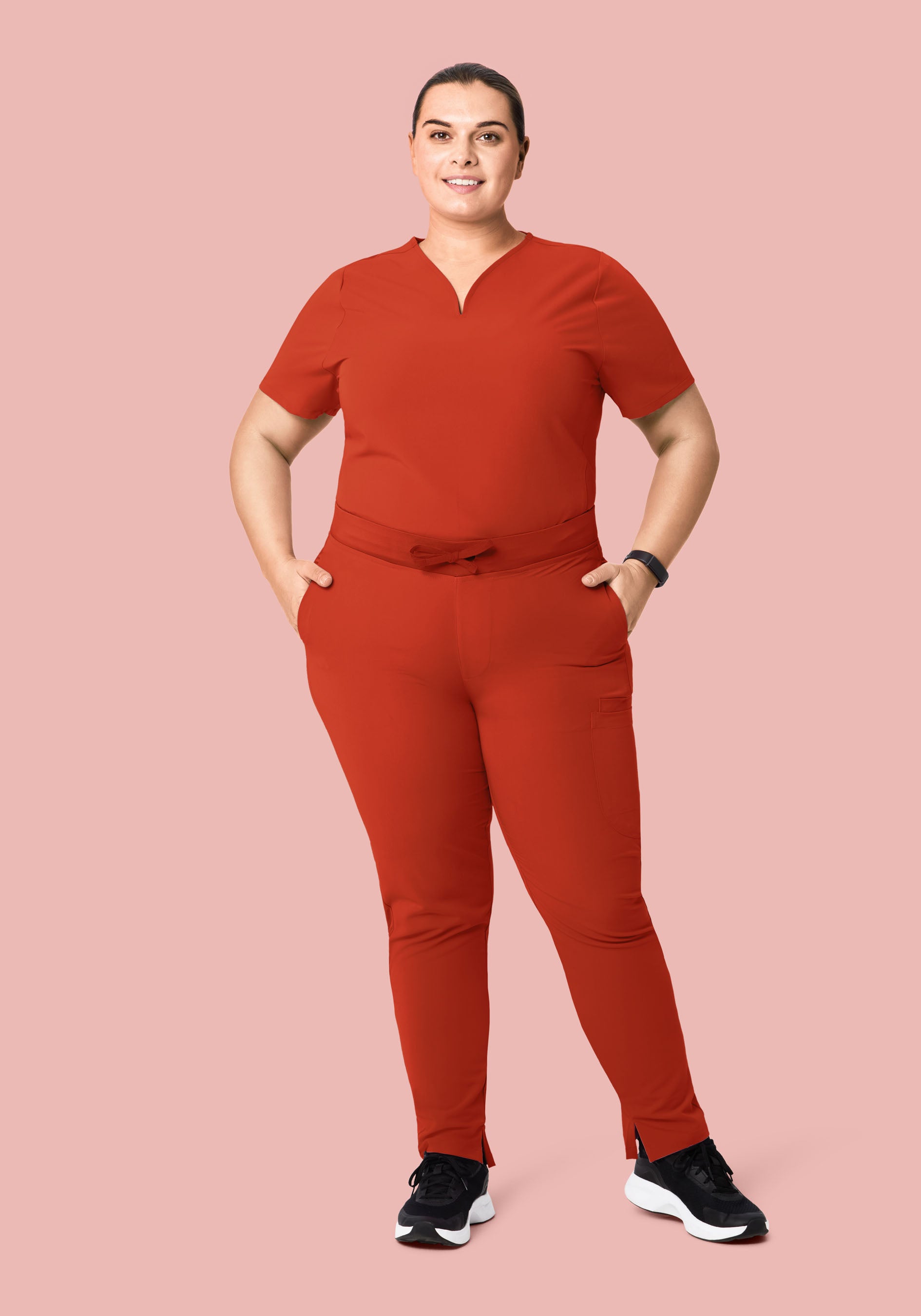 Curved V-Neck Top Rust