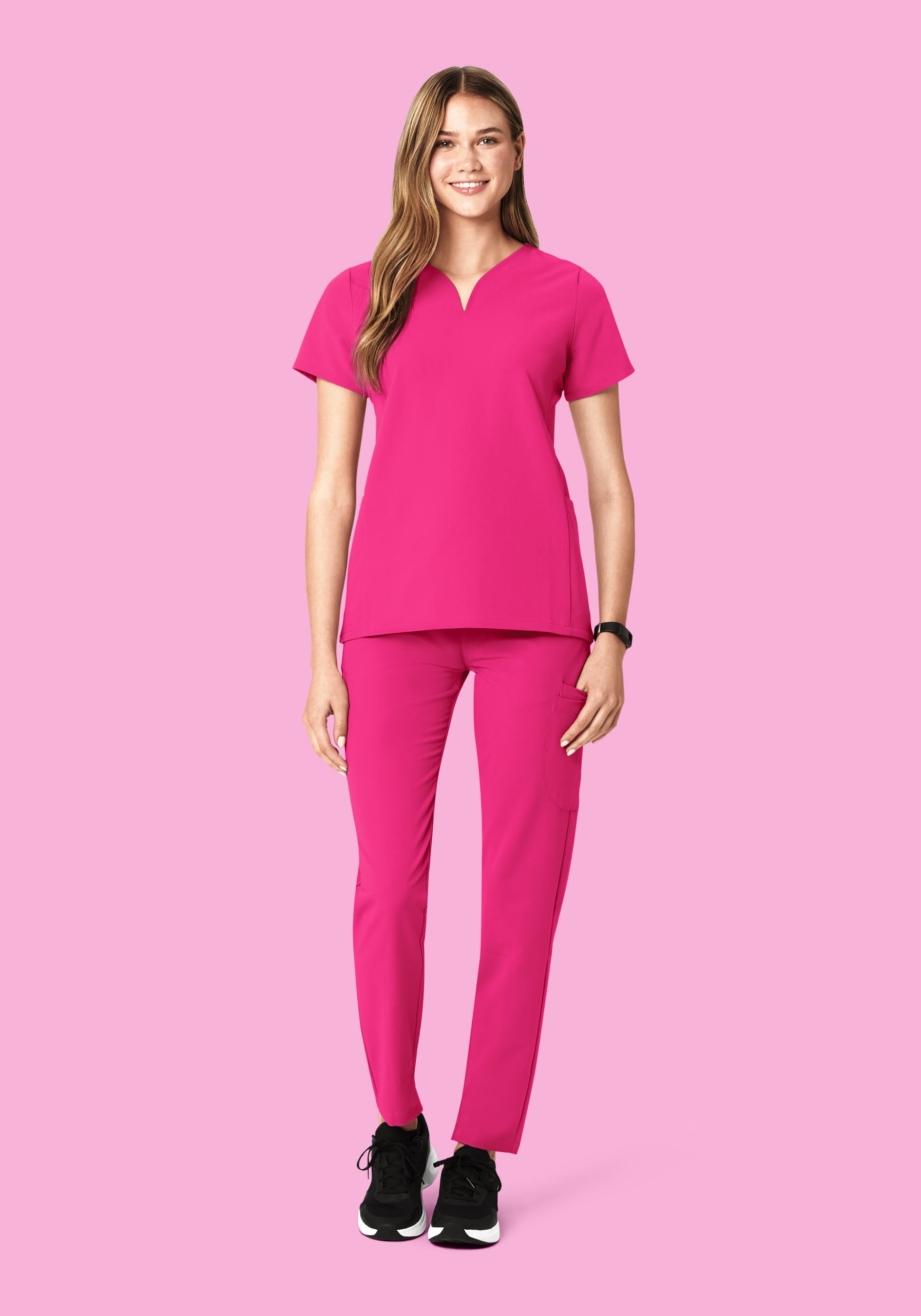 Curved V-Neck Top Shocking Pink