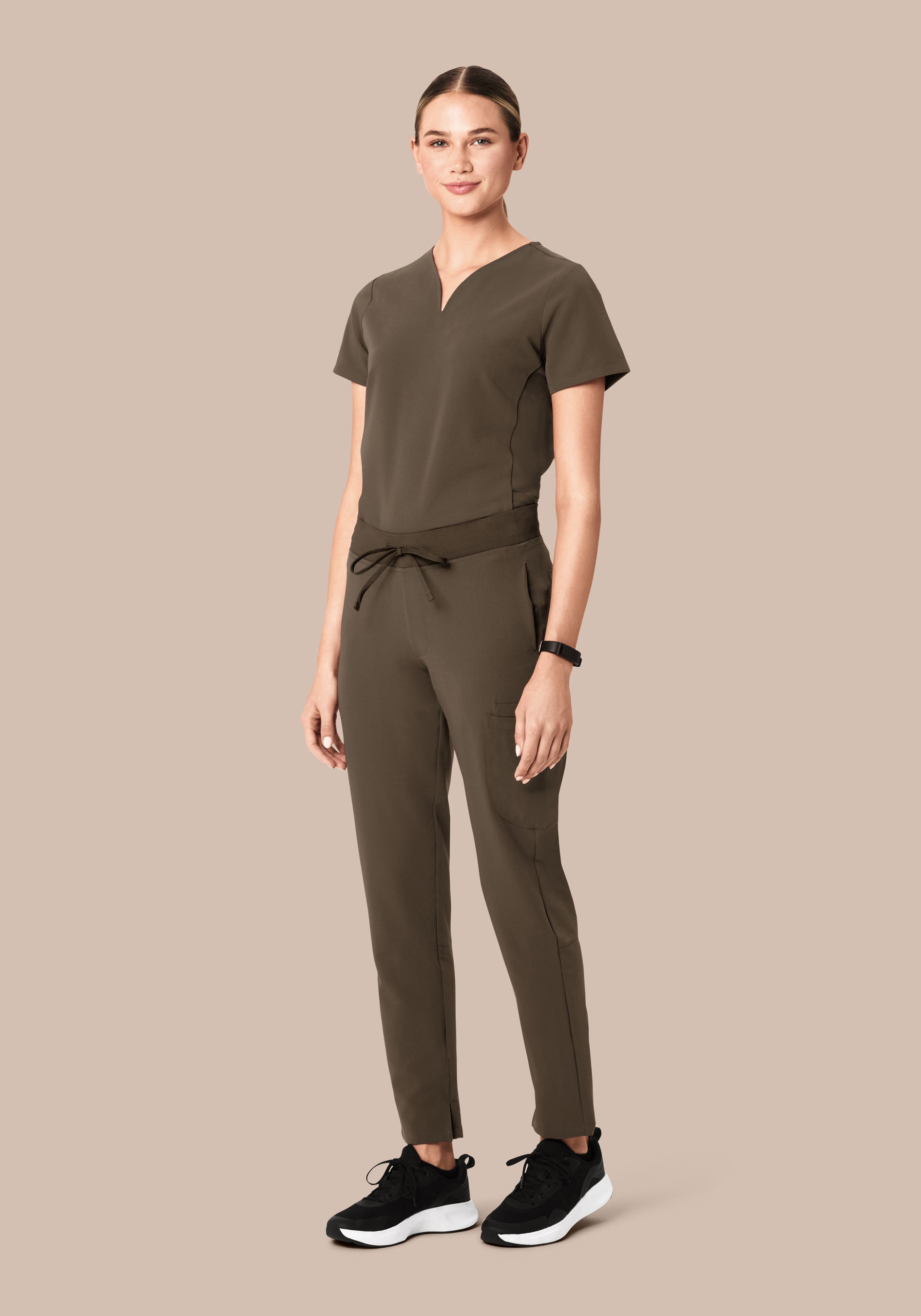 Curved V-Neck Top Truffle