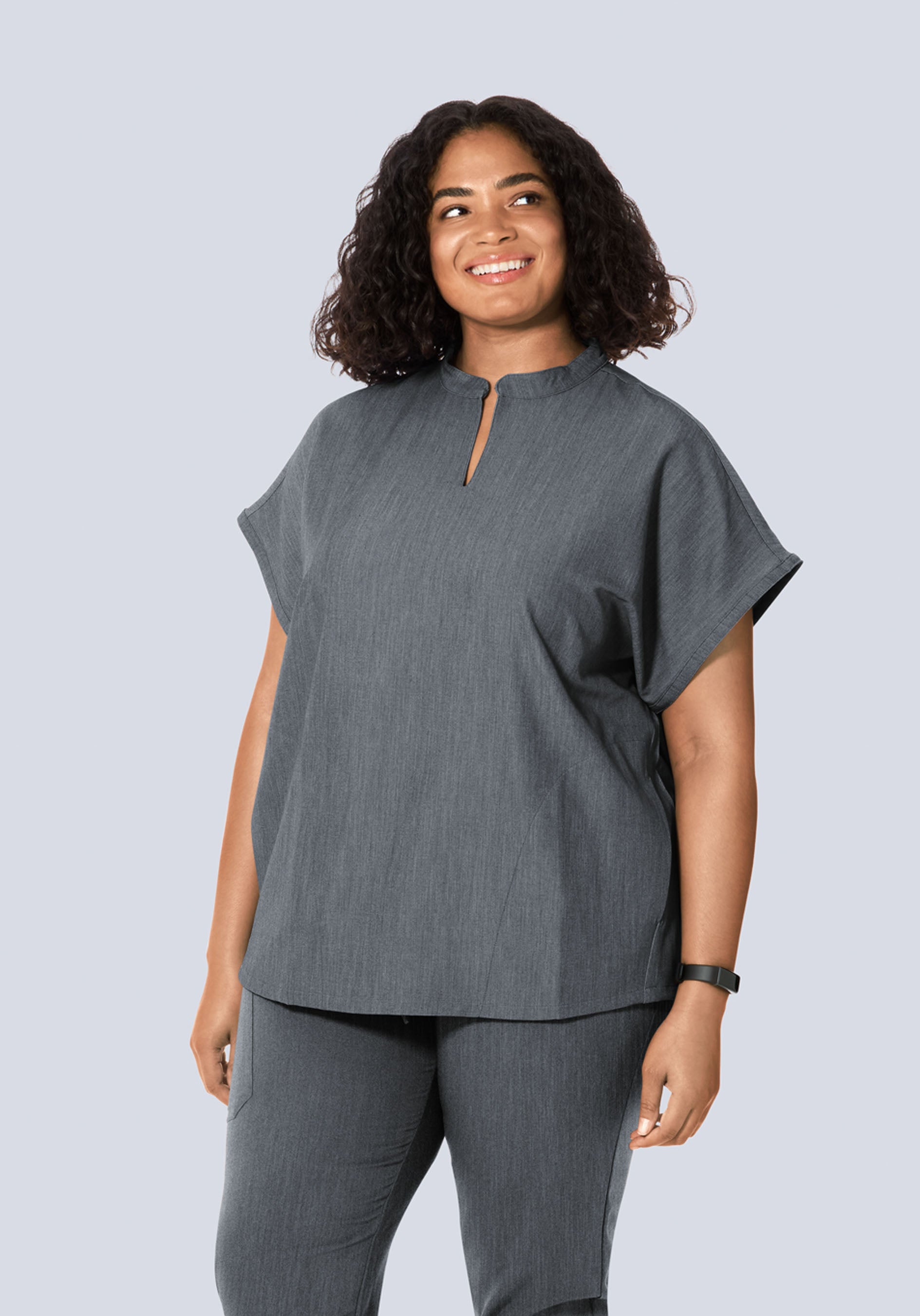 Women's Oversized Mandarin Dolman Scrub Top - Gray | Mandala Scrubs