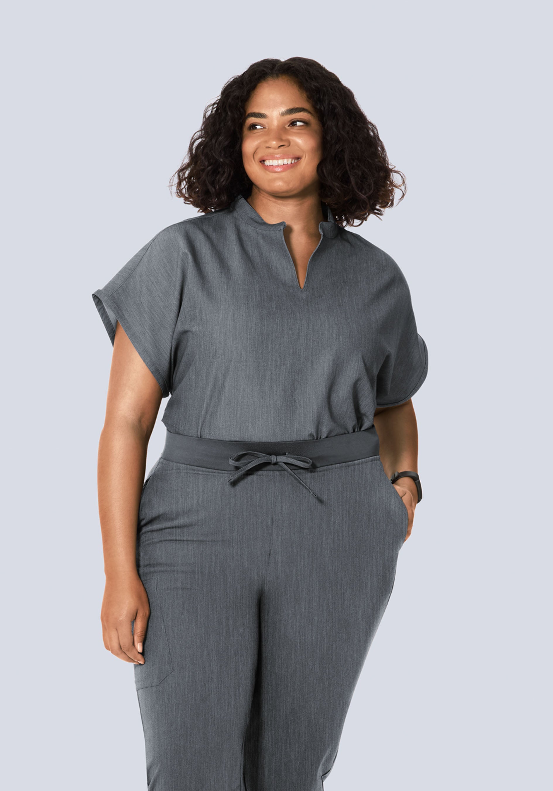 Women's Oversized Mandarin Dolman Scrub Top - Gray | Mandala Scrubs
