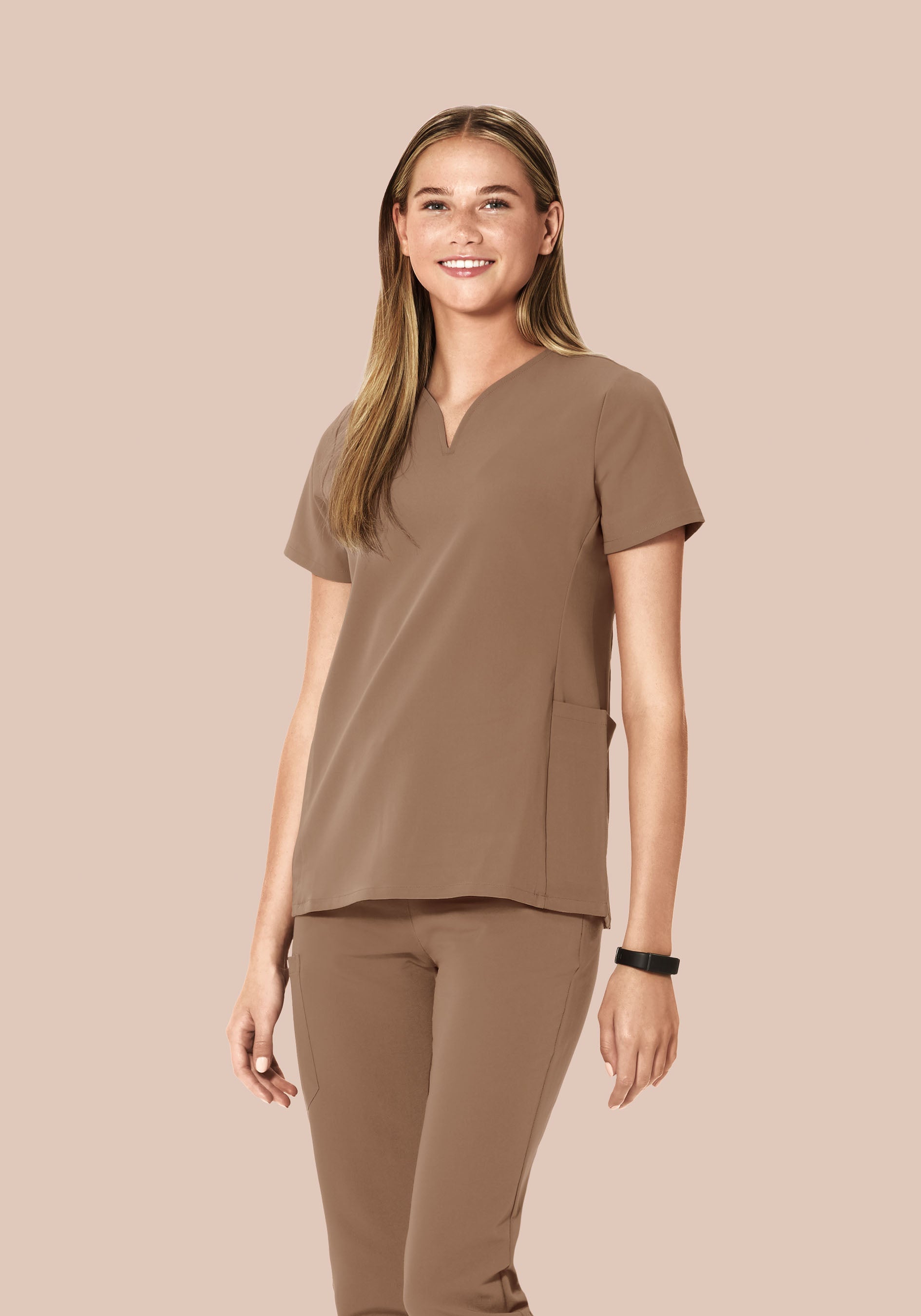 Curved V-Neck Top Mocha