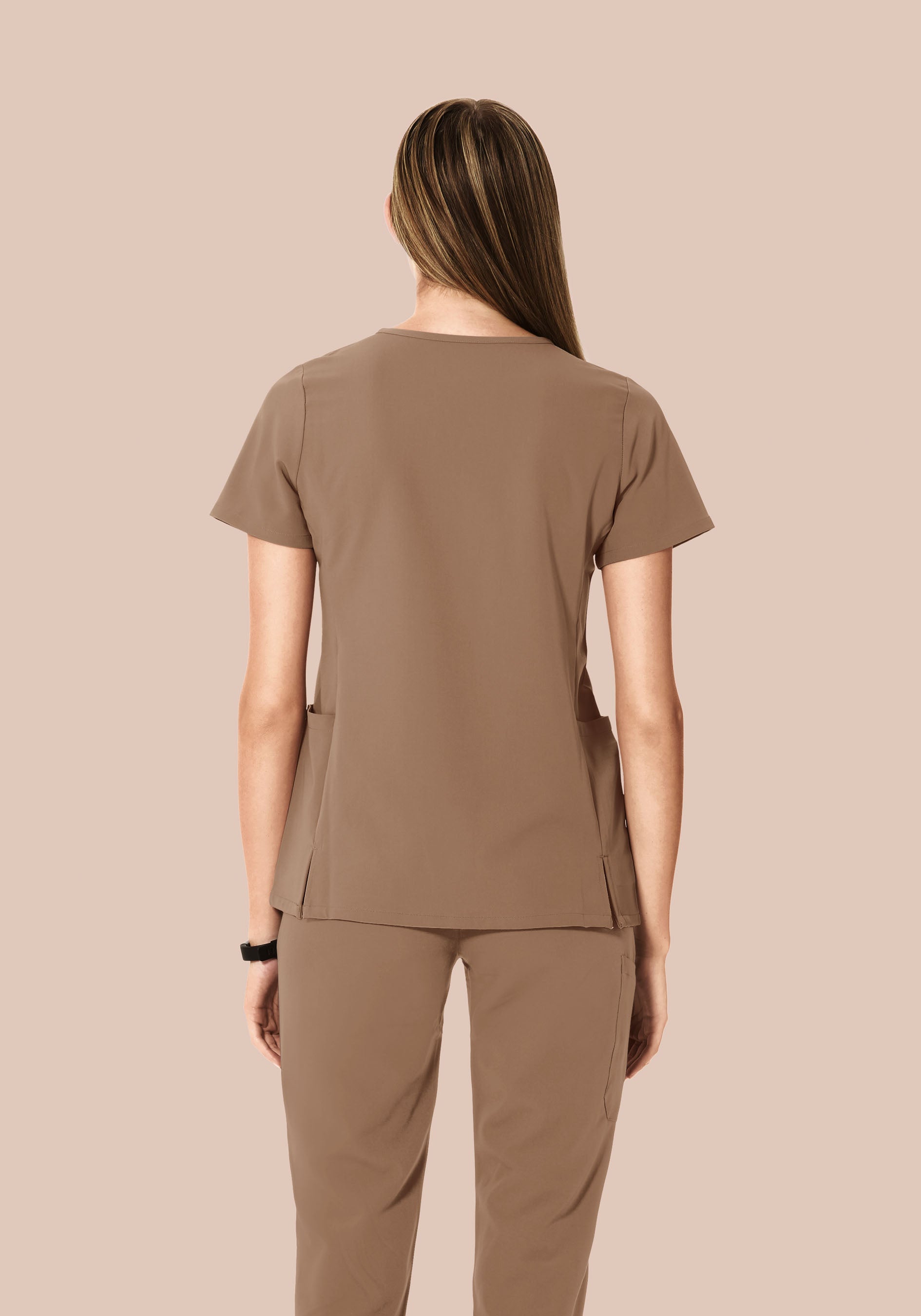 Curved V-Neck Top Mocha