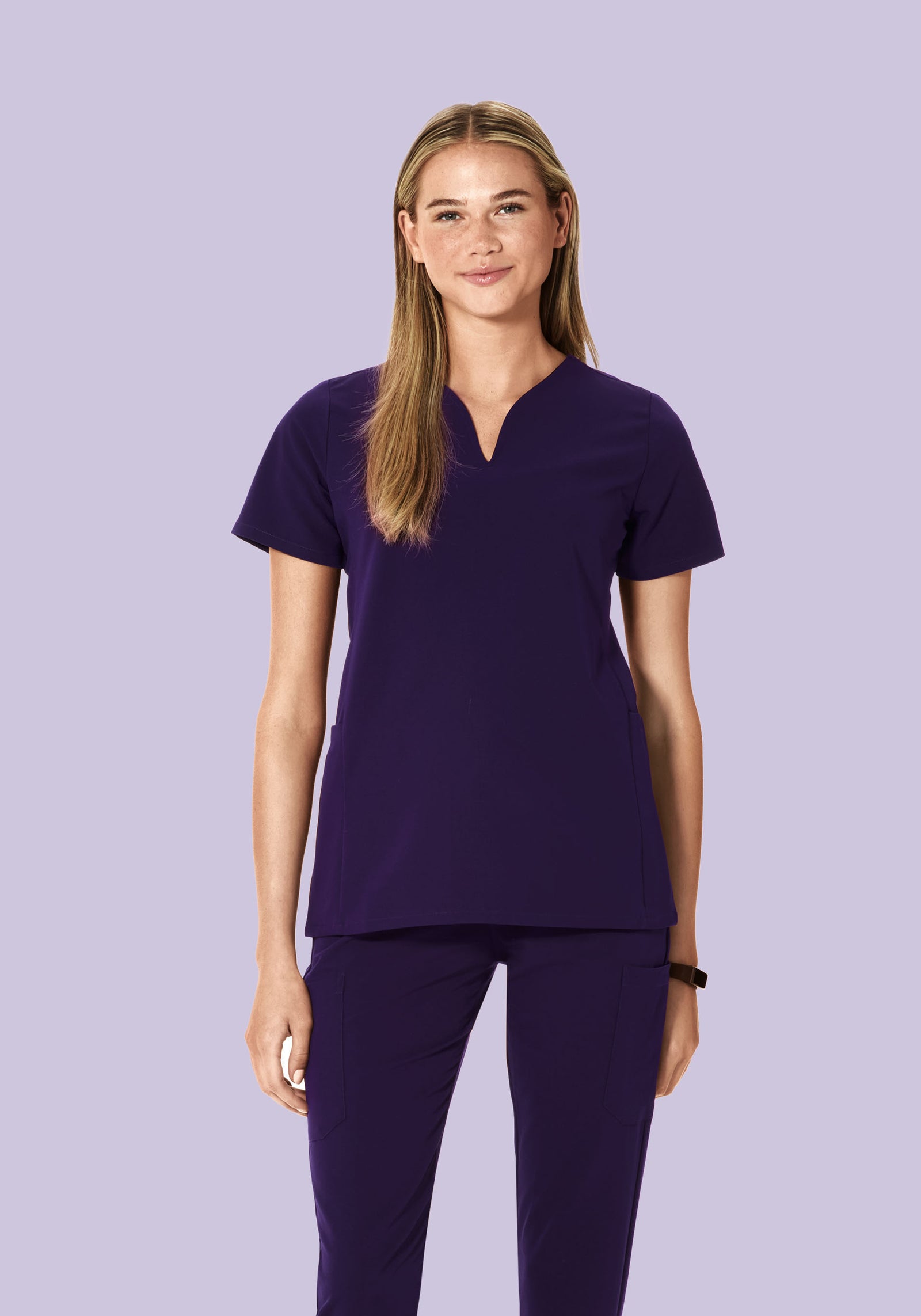 Curved V-Neck Top Eggplant – Mandala Scrubs