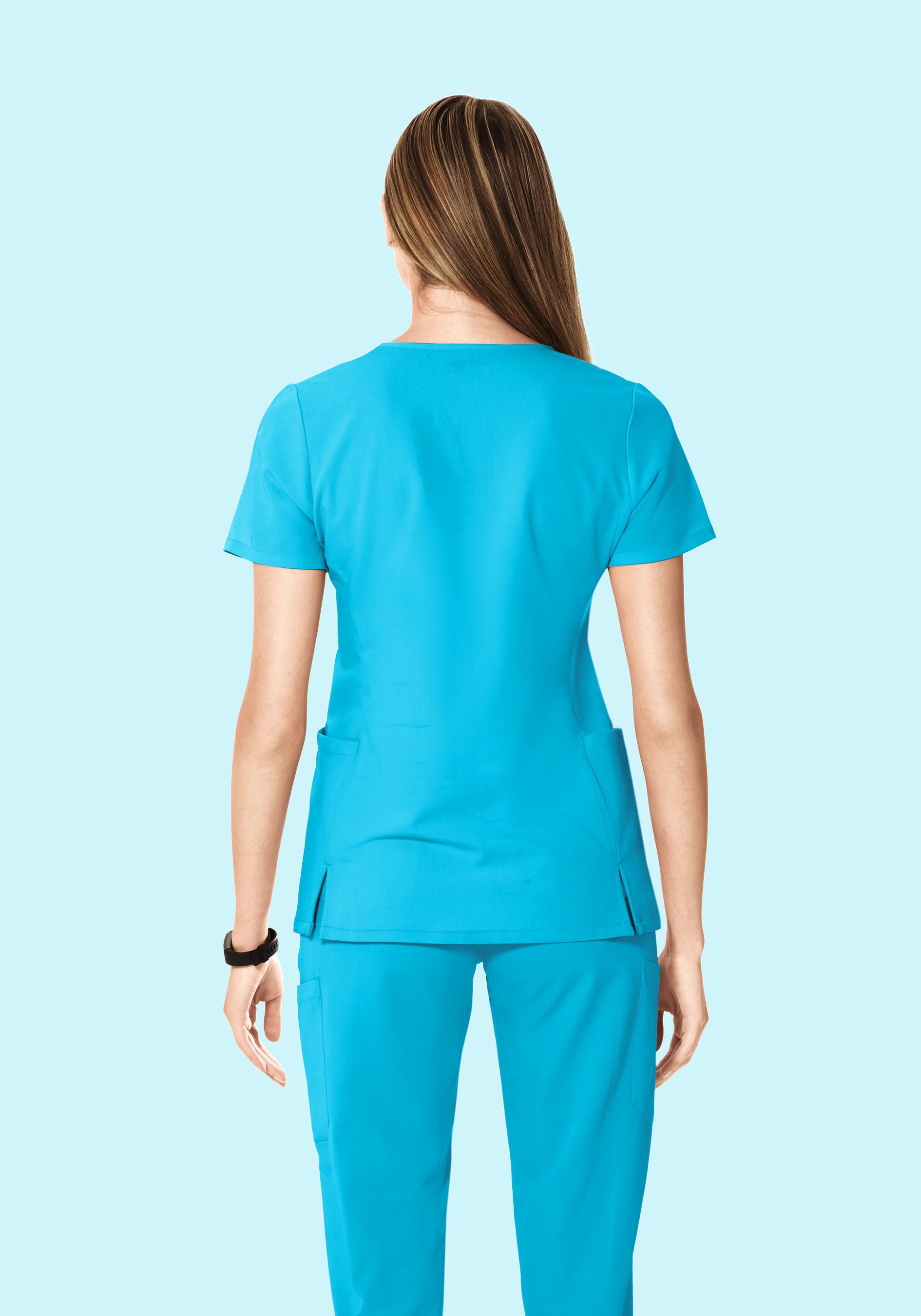 Curved V-Neck Top Pacific Blue