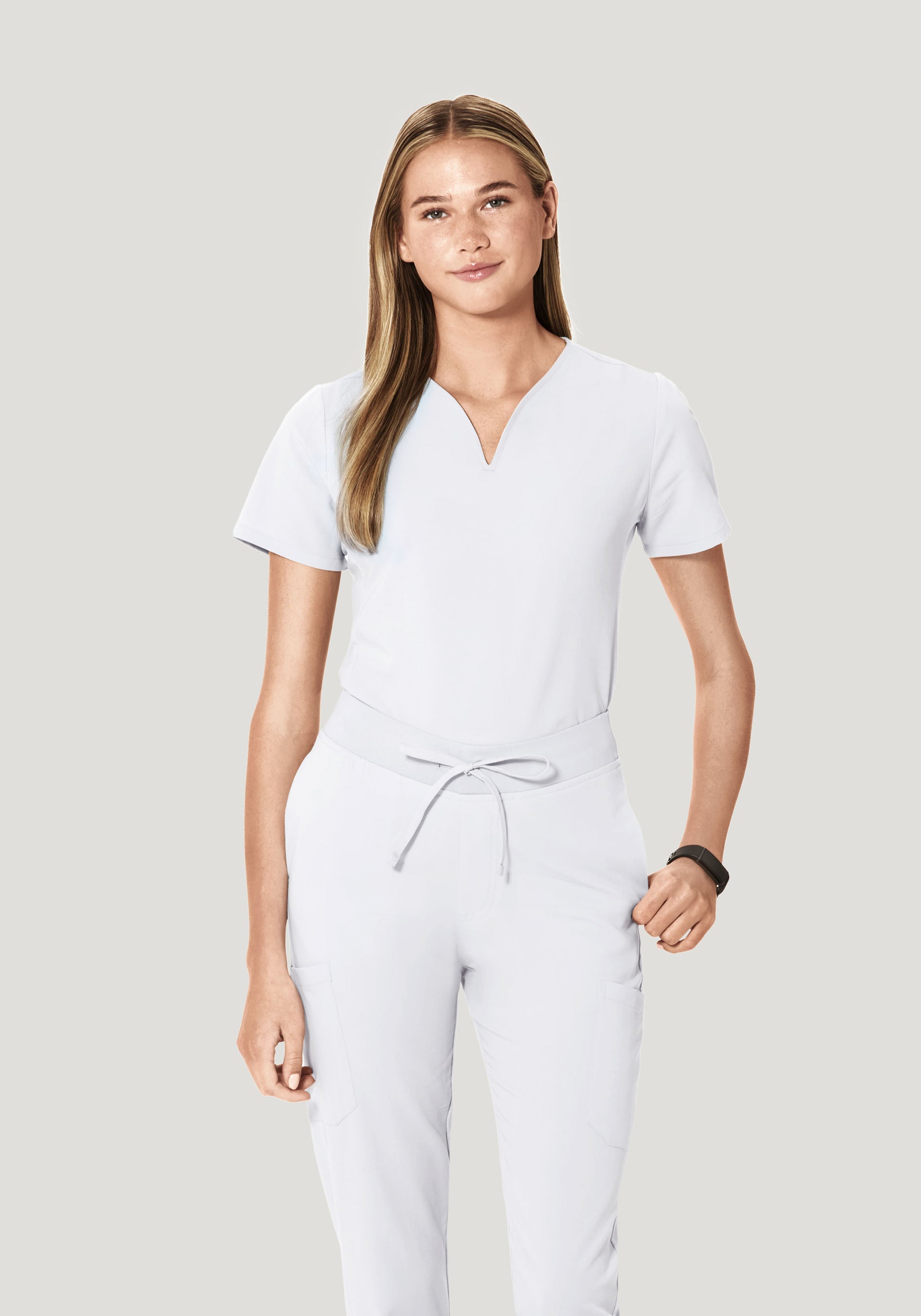 Curved V-Neck Top White