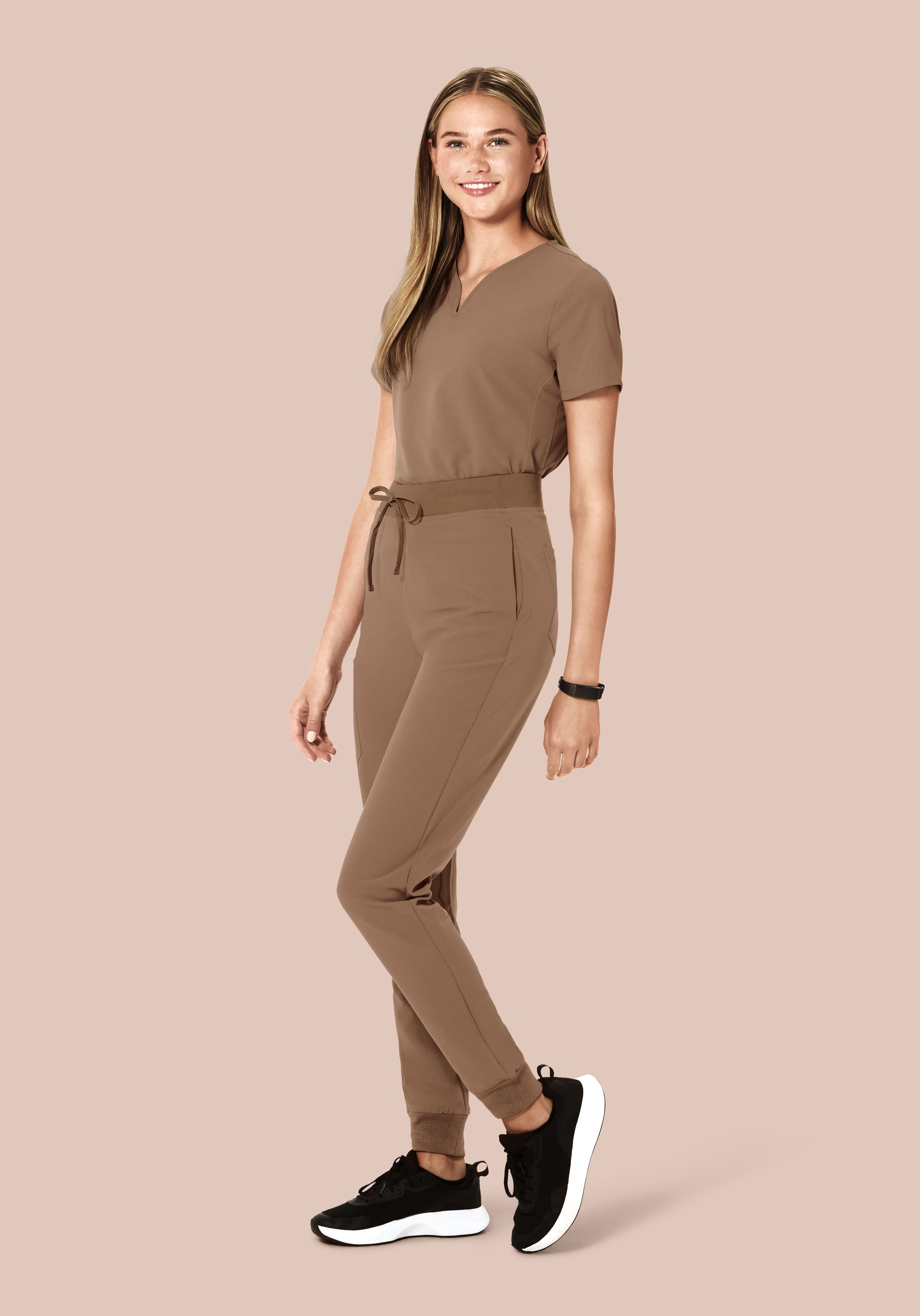 Curved V-Neck Top Mocha