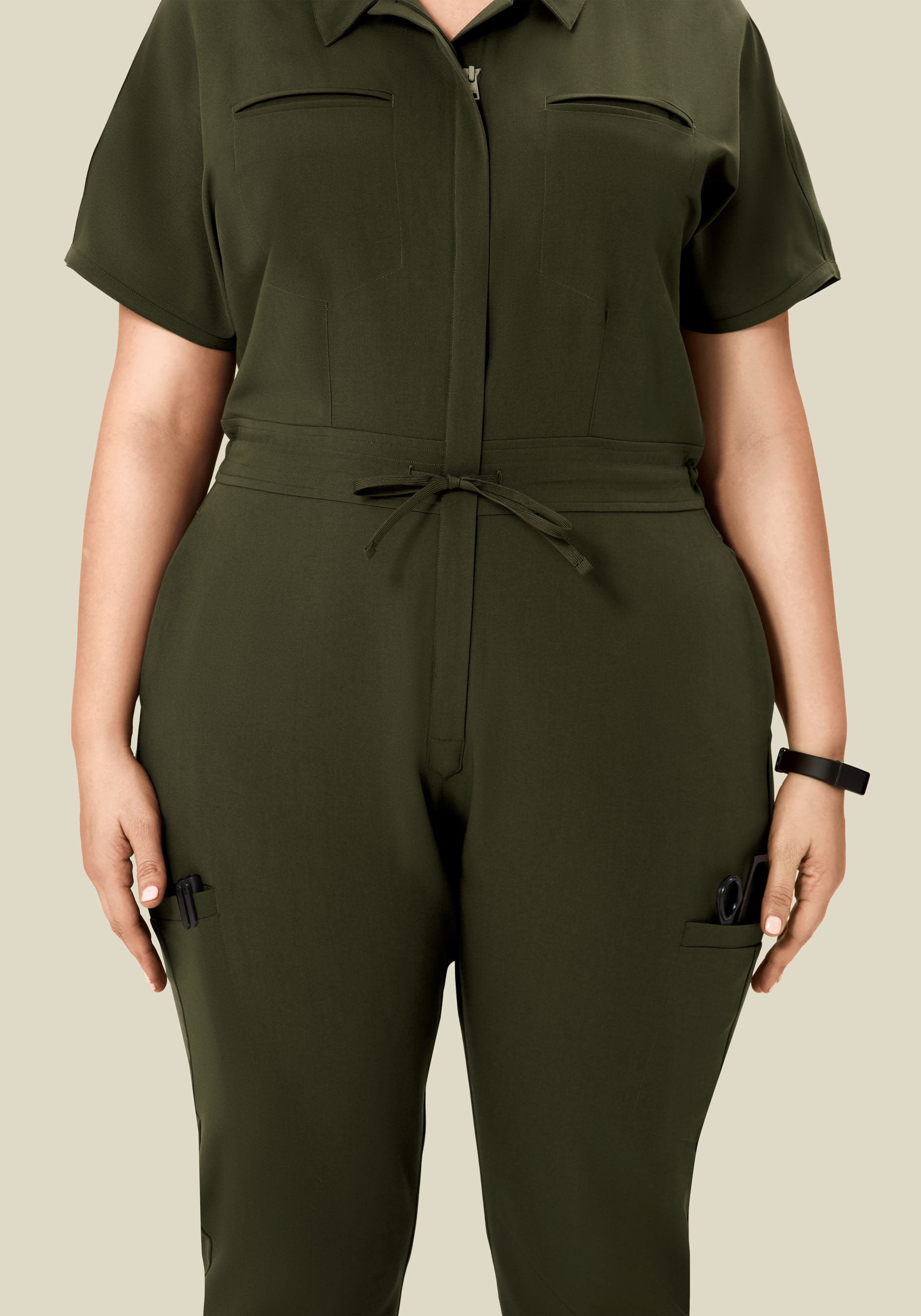 Women's Mandarin Dolman Jogger Scrub Jumpsuit - Olive | Mandala Scrubs