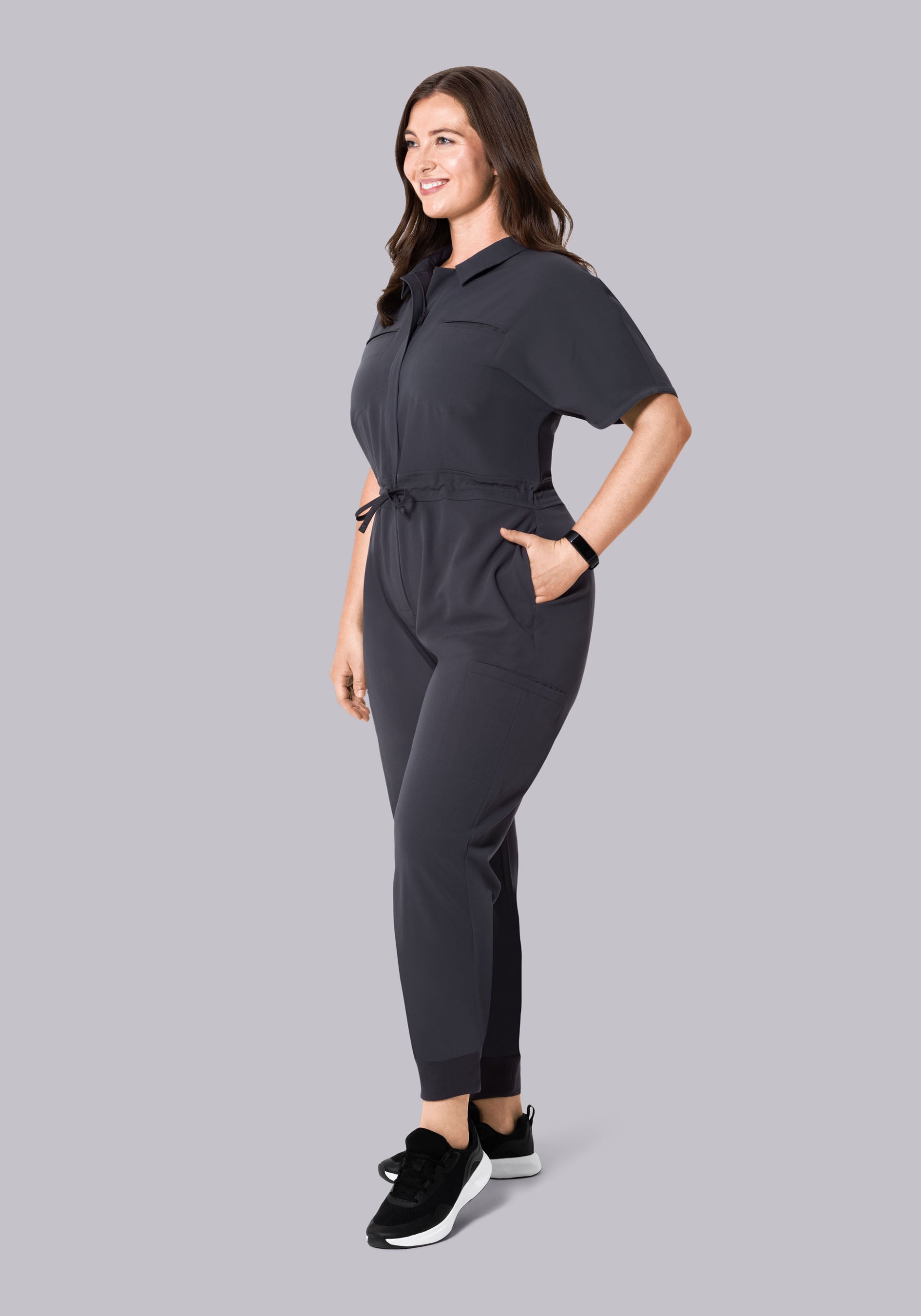 Women's Mandarin Dolman Jogger Scrub Jumpsuit - Pewter | Mandala
