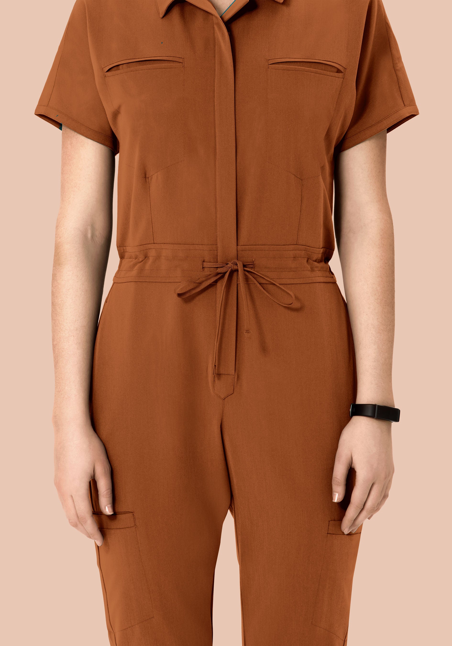 Women's Mandarin Dolman Jogger Scrub Jumpsuit - Roasted Pecan