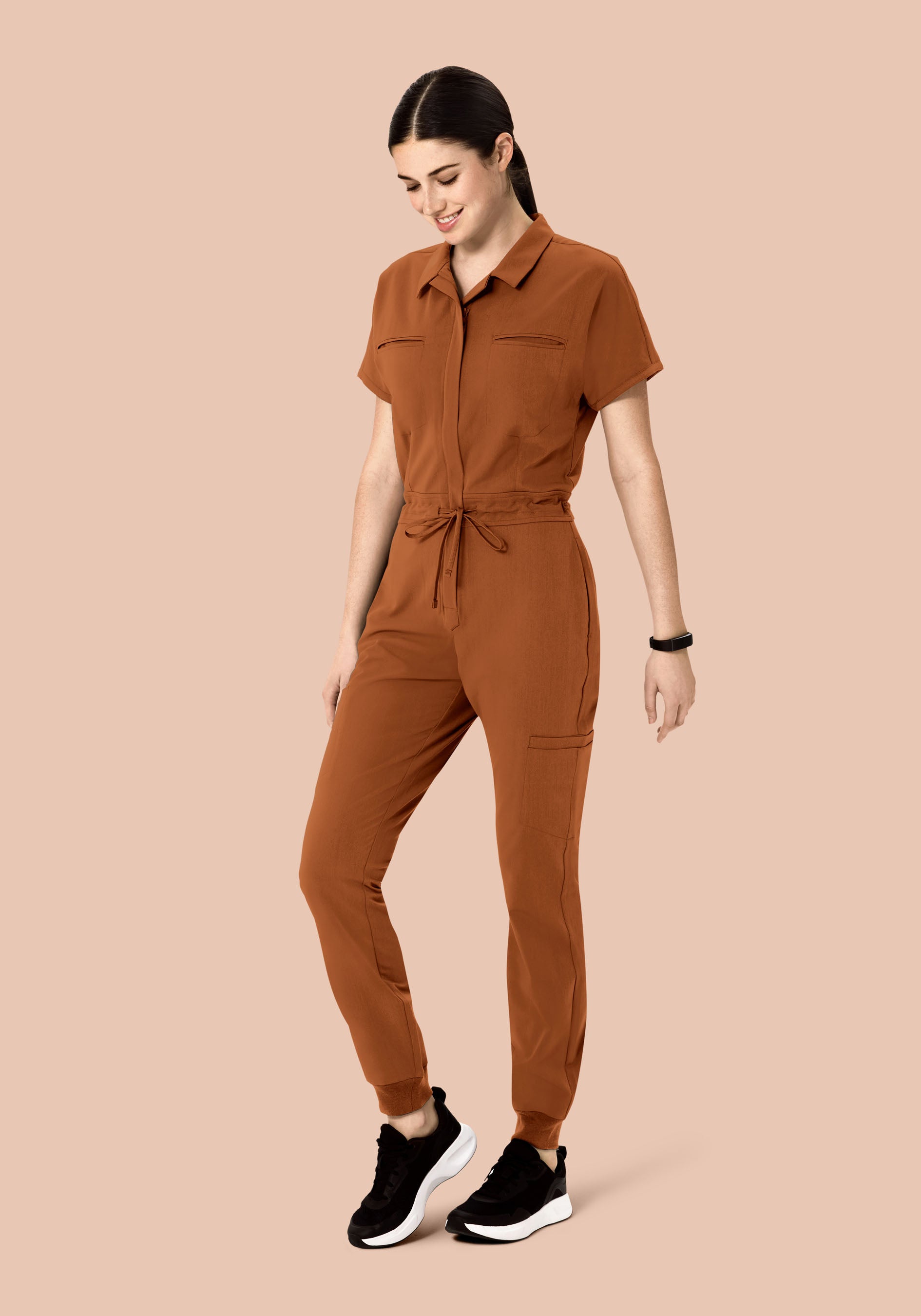 Women's Mandarin Dolman Jogger Scrub Jumpsuit - Roasted Pecan