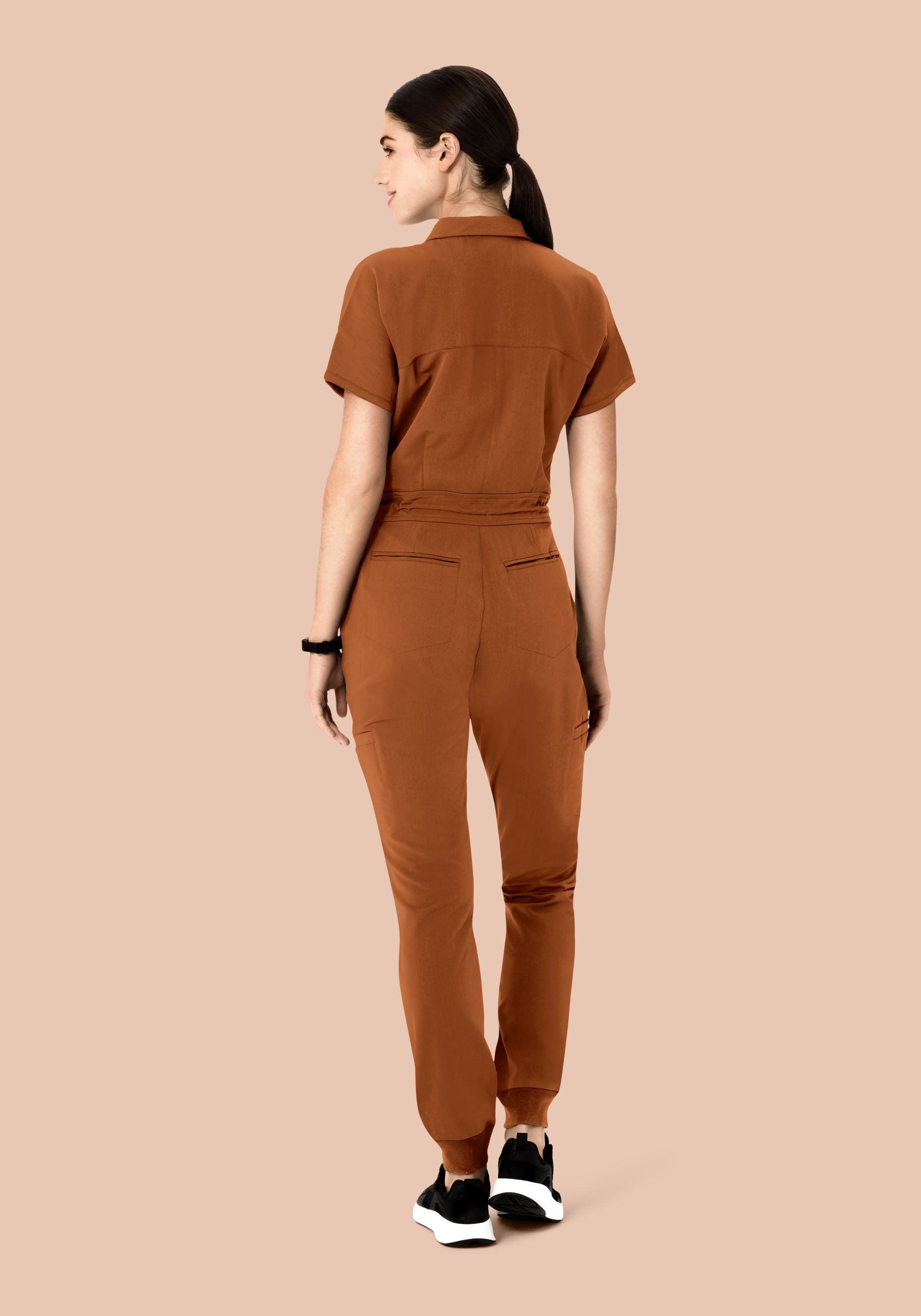 Women's Mandarin Dolman Jogger Scrub Jumpsuit - Roasted Pecan