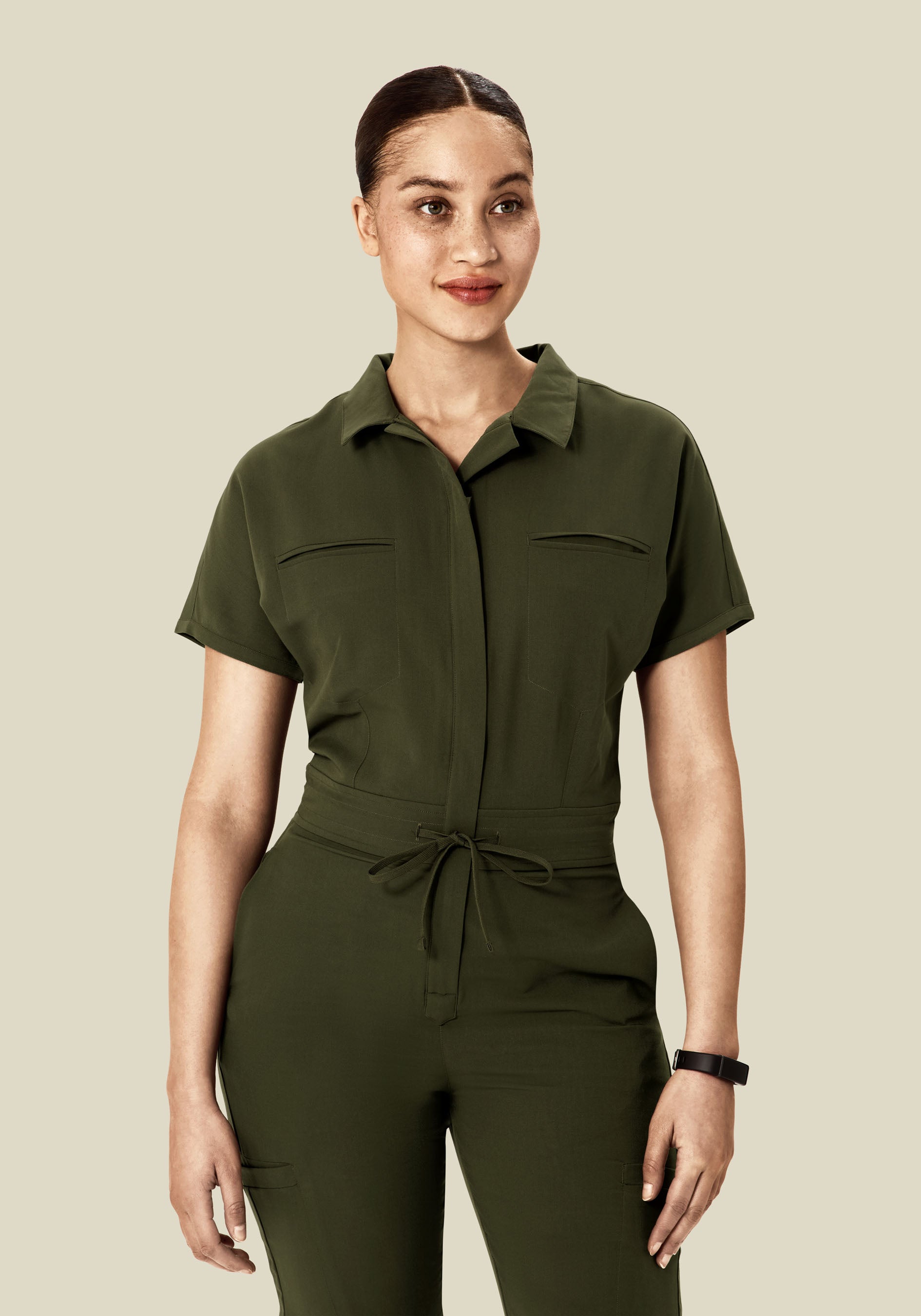 Women's Mandarin Dolman Jogger Scrub Jumpsuit - Olive | Mandala Scrubs