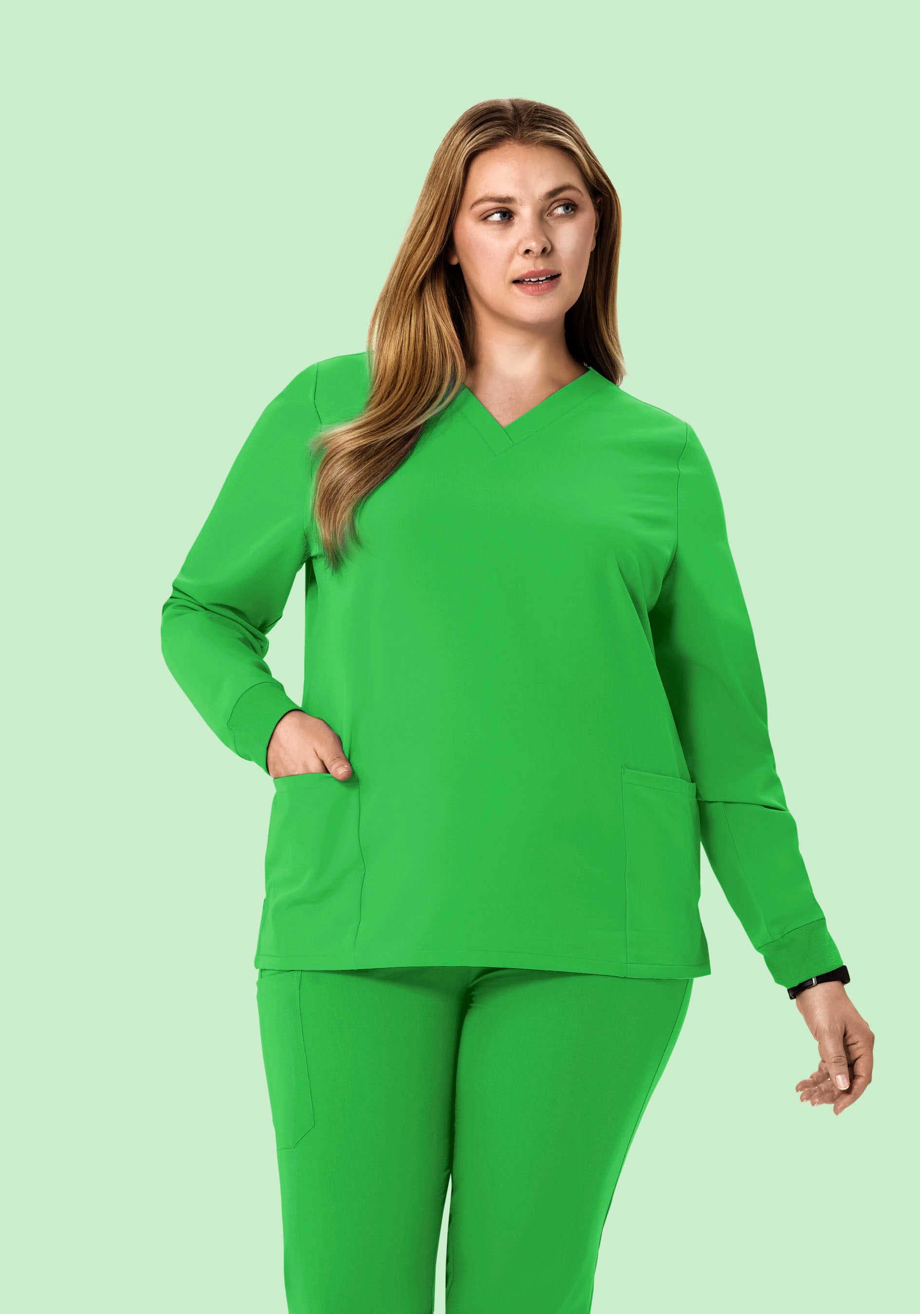Long Sleeve 6 Pocket Top Kelly Green