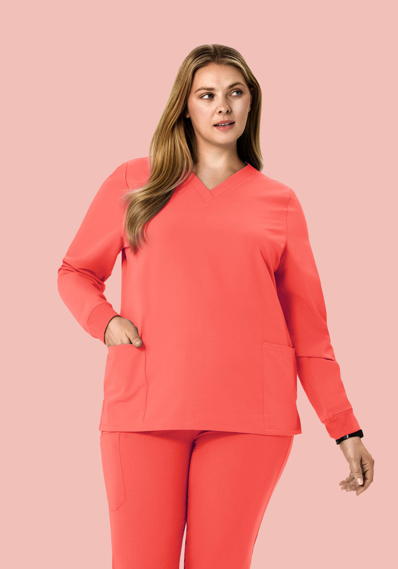 Long Sleeve 6 Pocket Top Sunkissed Coral