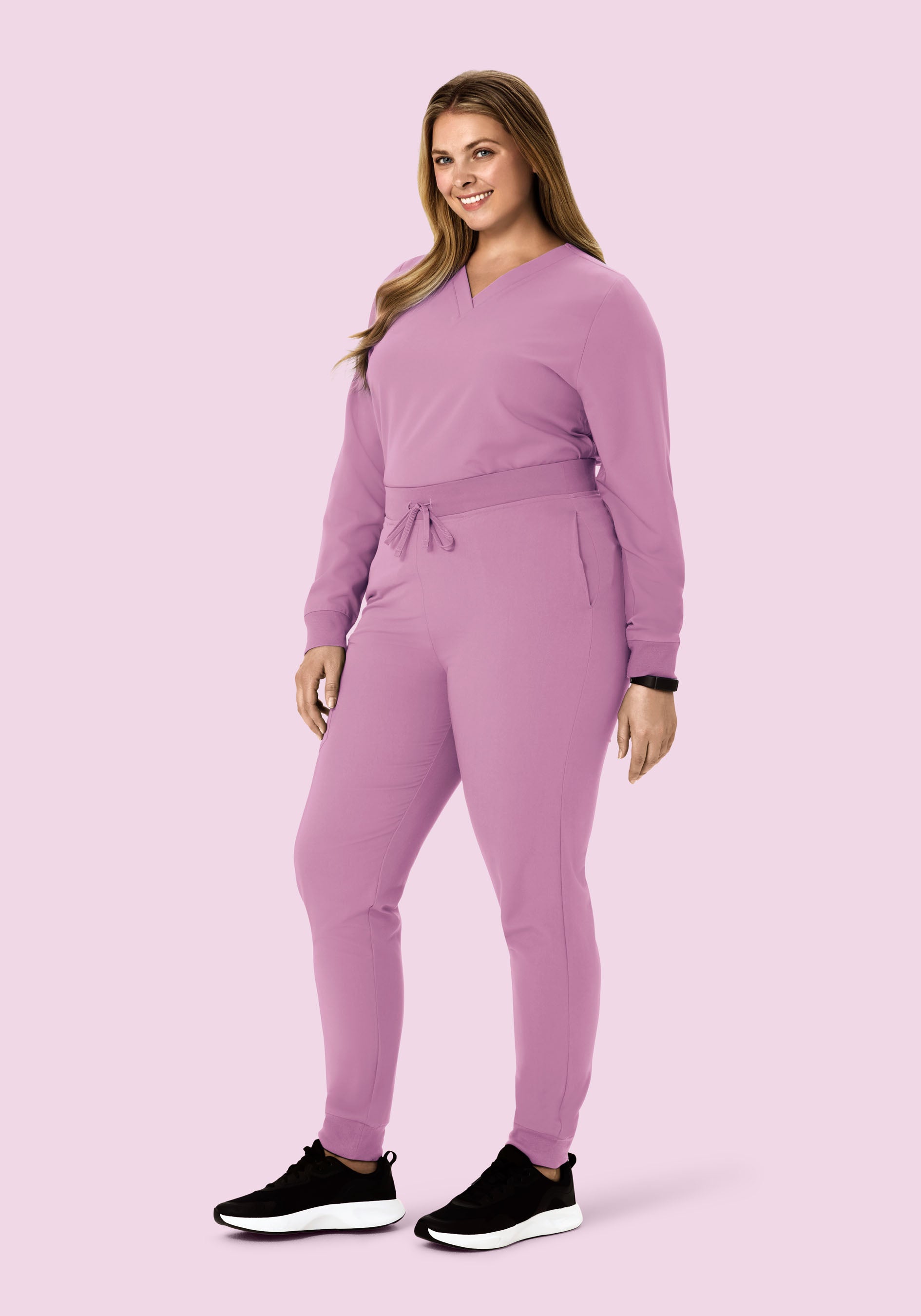Women's Long Sleeve V-Neck 6-Pocket Scrub Top - Lilac | Mandala Scrubs