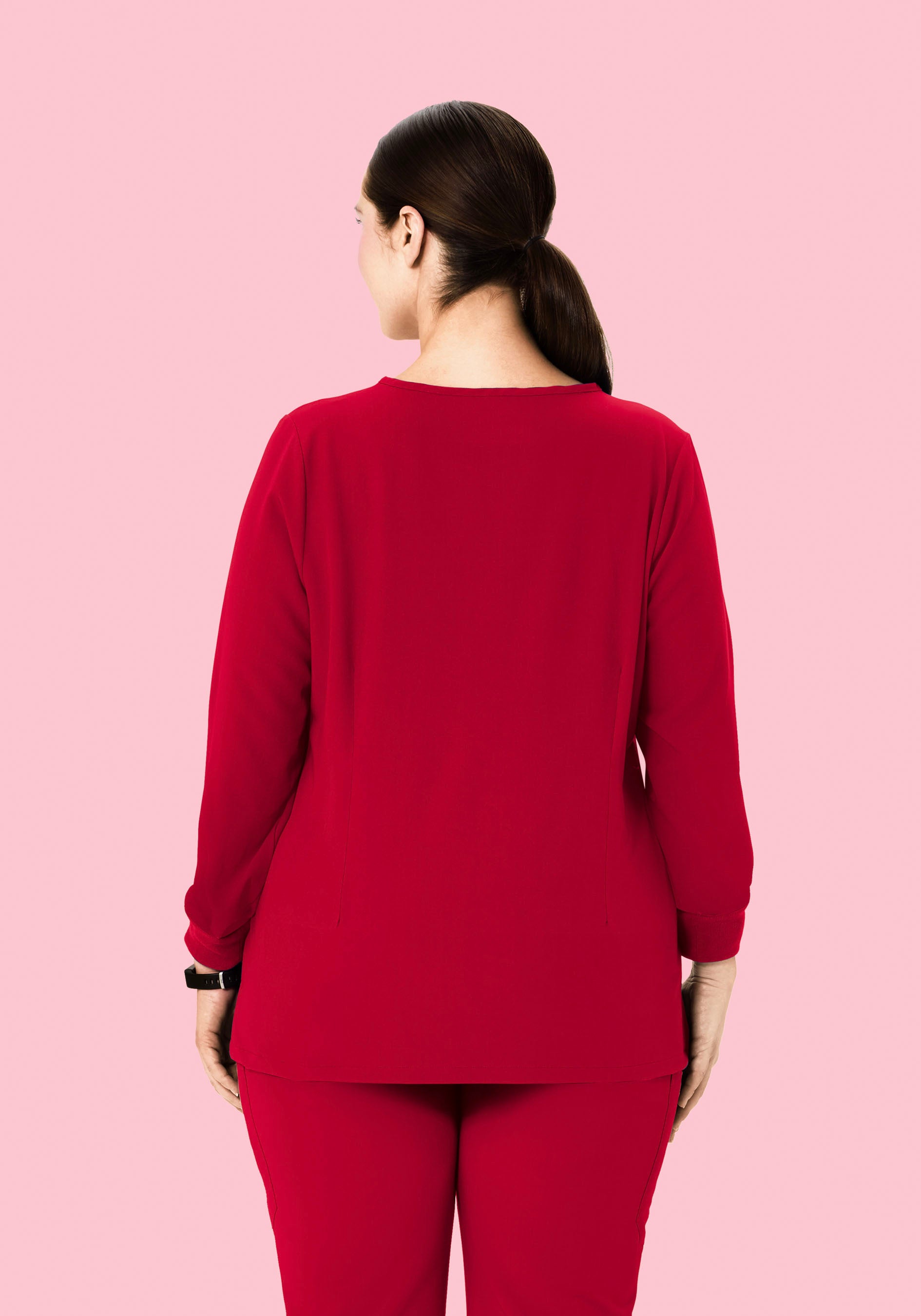 Long Sleeve Notch Neck Top Crimson