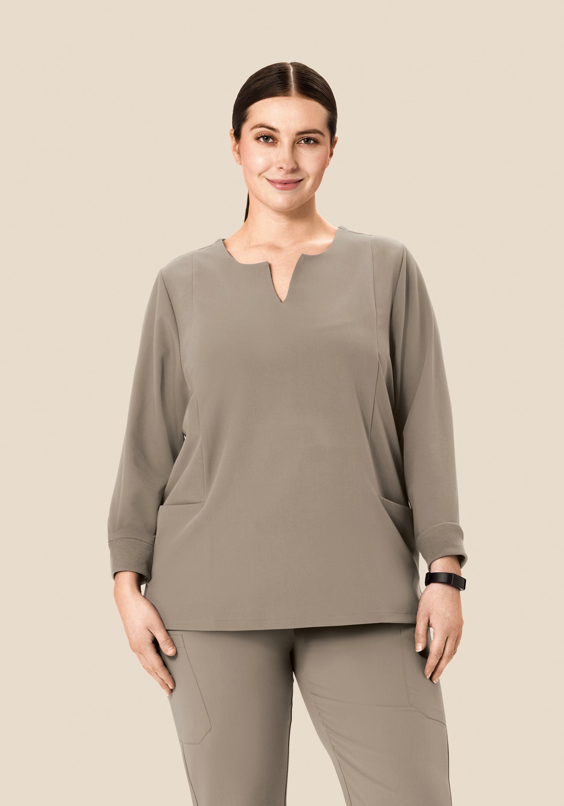Long Sleeve Notch Neck Top Macchiato