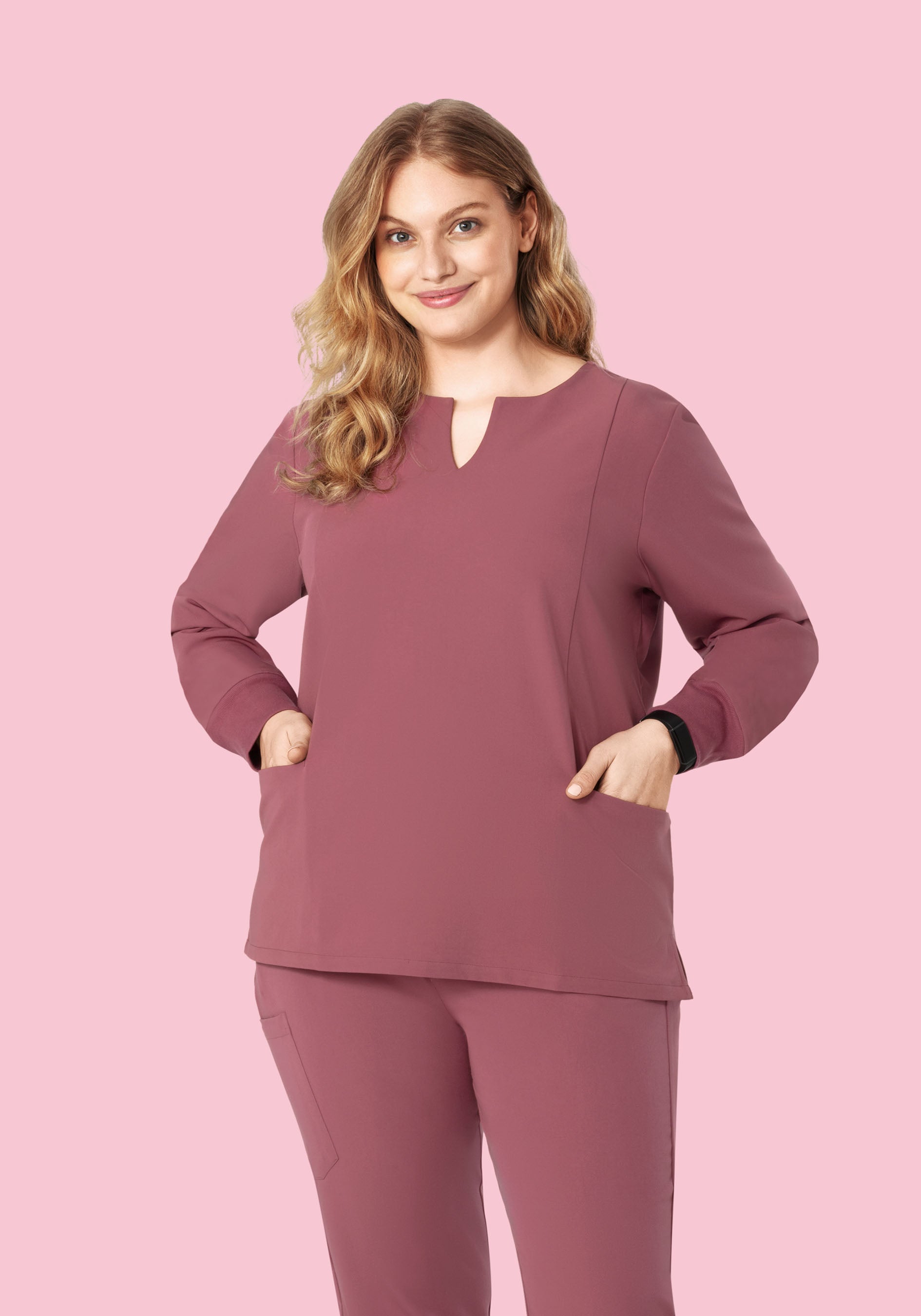 Long Sleeve Notch Neck Top Mauve
