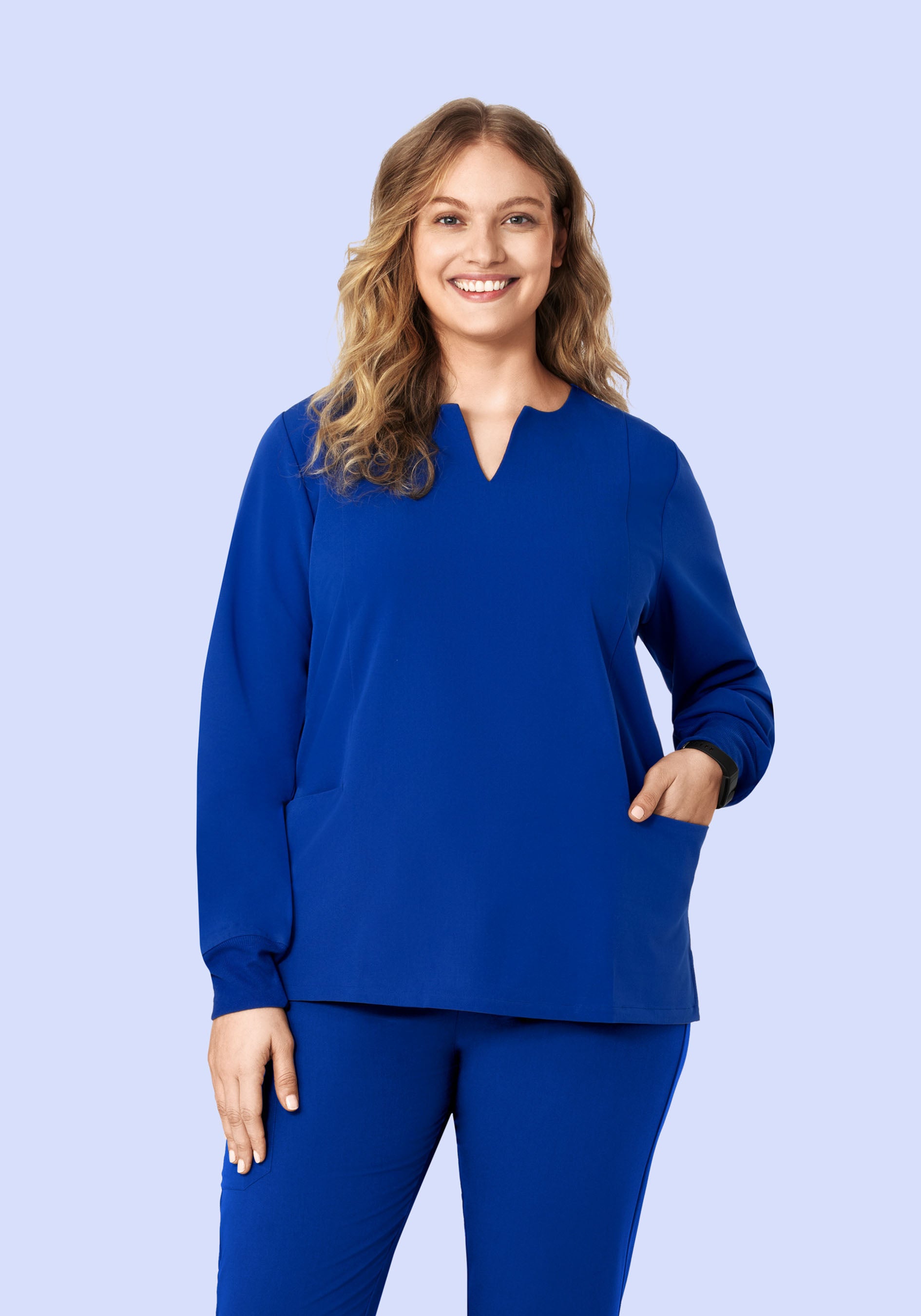Long Sleeve Notch Neck Top Galaxy Blue – Mandala Scrubs