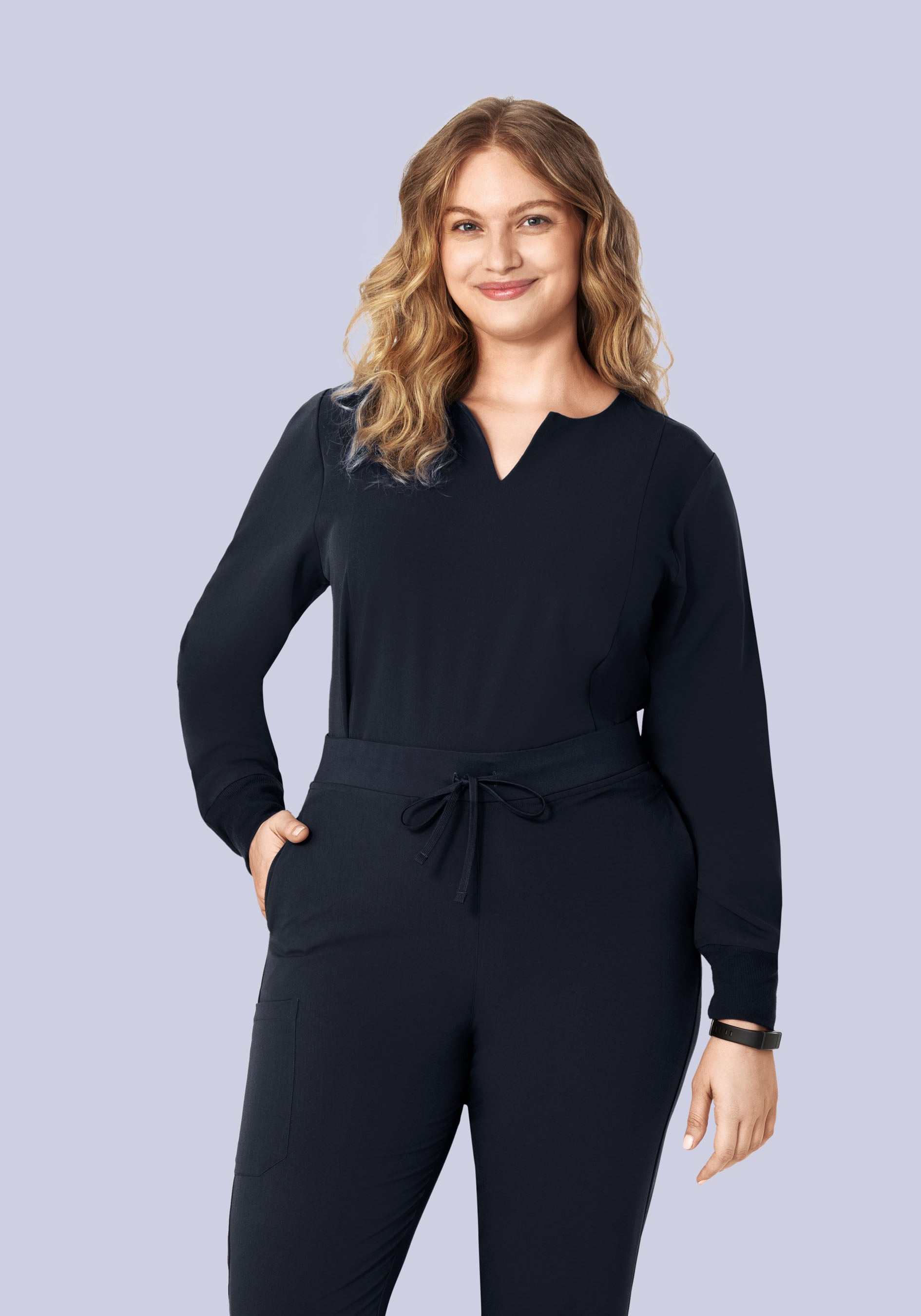 Long Sleeve Notch Neck Top Midnight Navy
