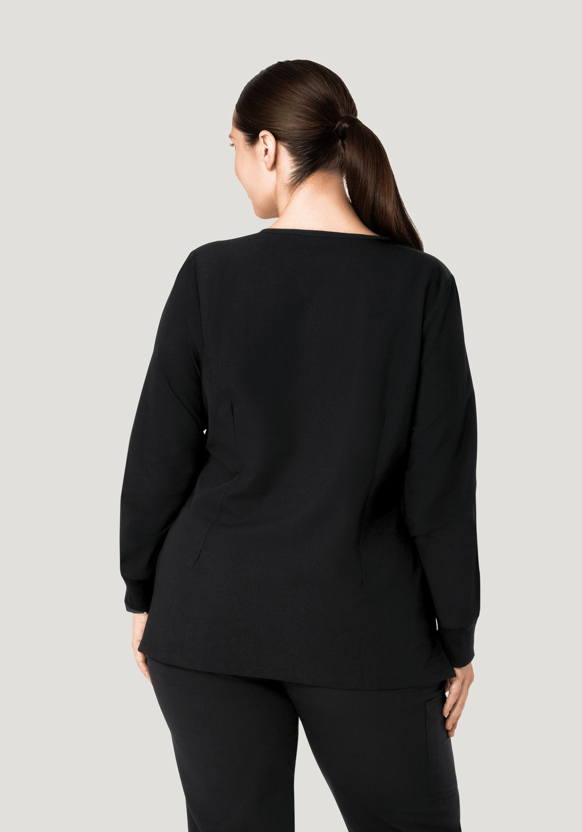 Women's Long Sleeve Notch Neck Scrub Top - Black | Mandala Scrubs