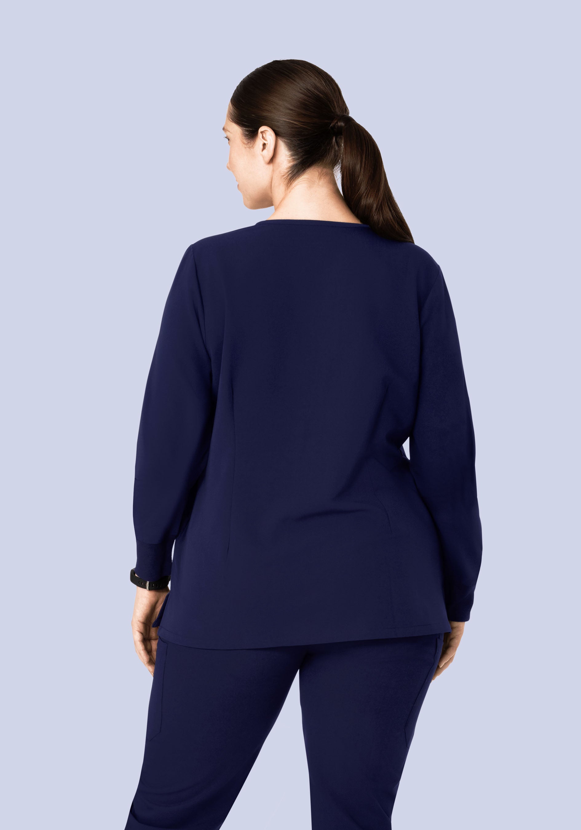 Long Sleeve Notch Neck Top Navy