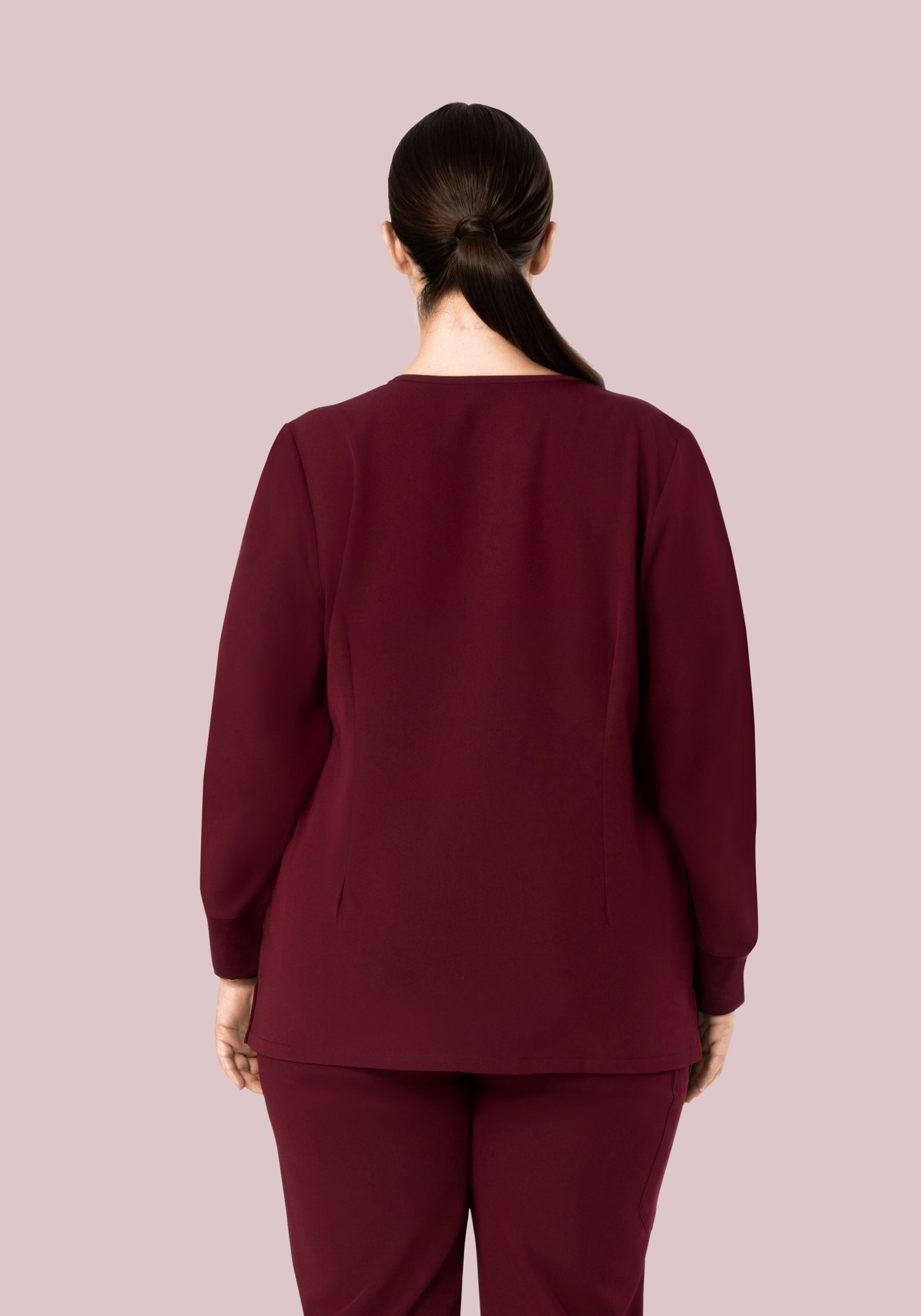 Long Sleeve Notch Neck Top Wine