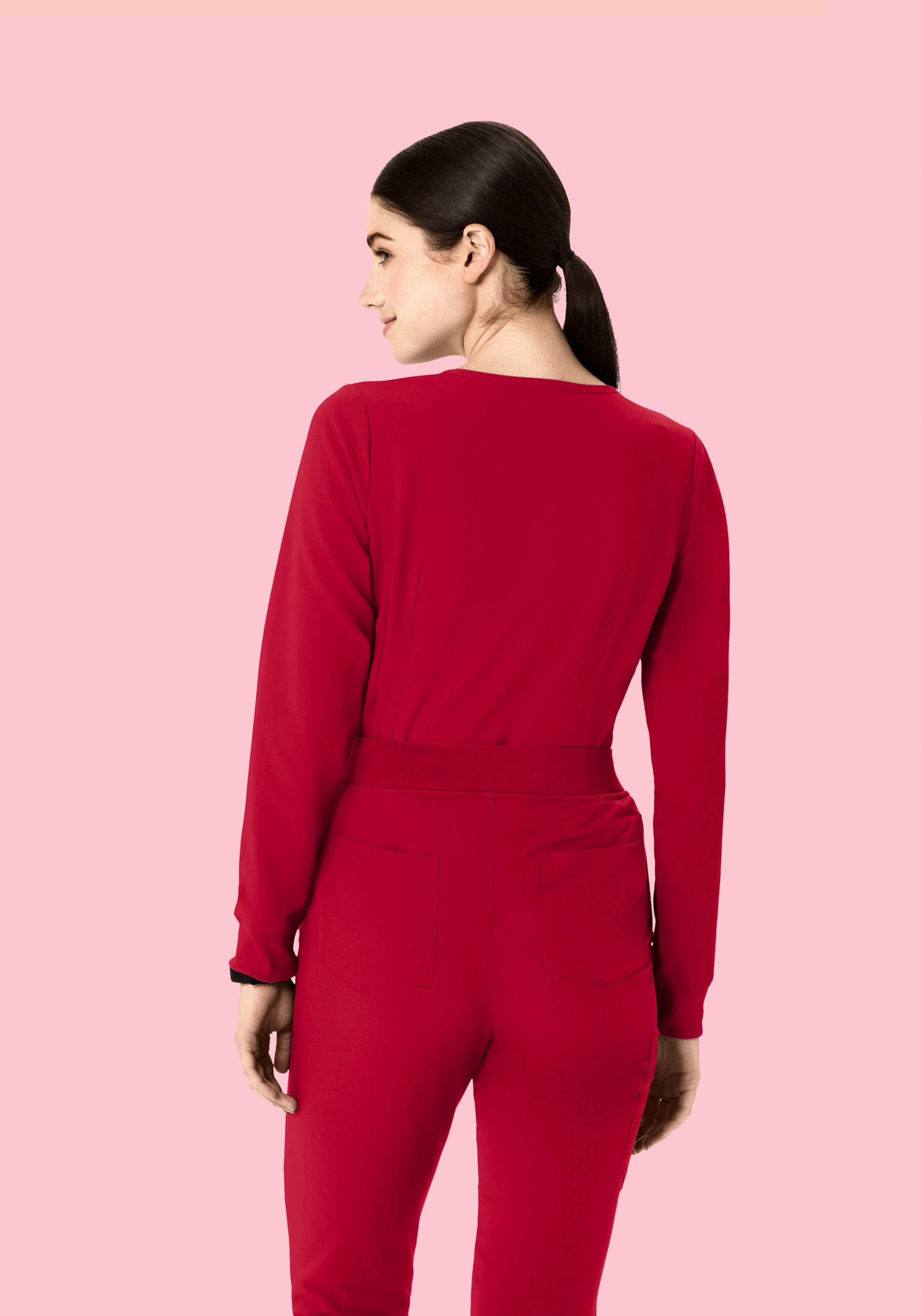 Long Sleeve Notch Neck Top Crimson