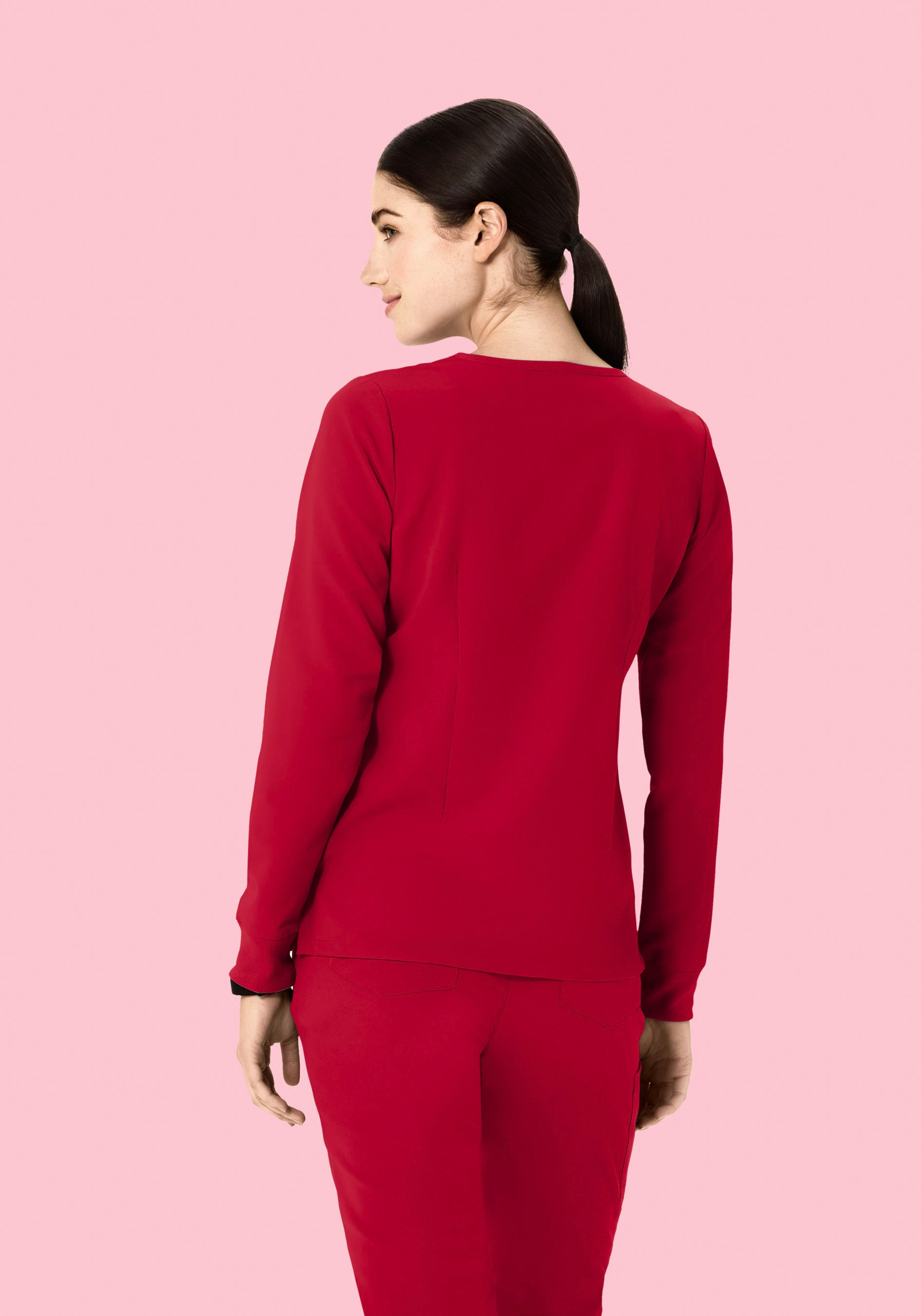 Long Sleeve Notch Neck Top Crimson