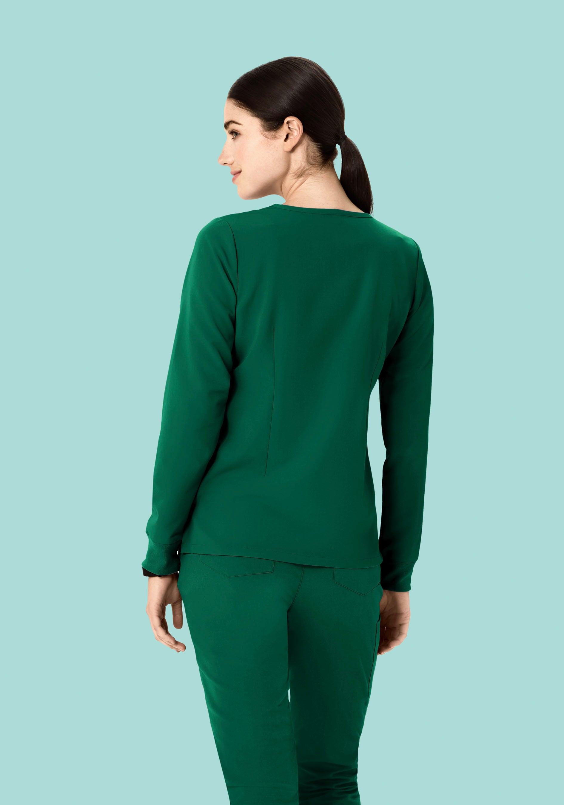 Long Sleeve Notch Neck Top Hunter Green