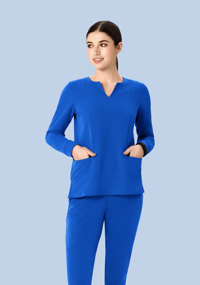 Long Sleeve Notch Neck Top Royal Blue